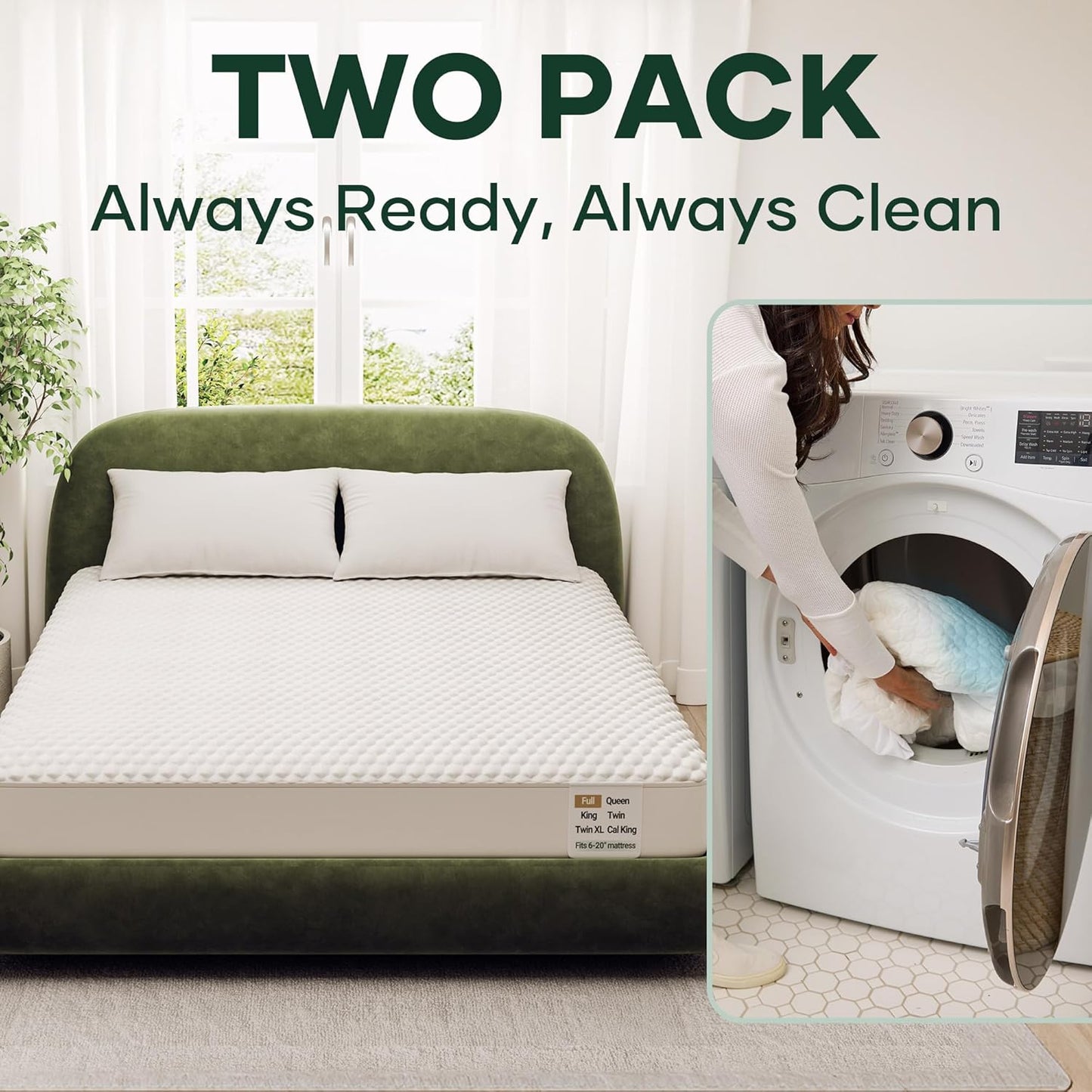 Ohgeni 100% Waterproof Mattress Protector, Twin XL-2 Pack, Fitted Sheet with Stretchable Pockets, Deep Sleep Noiseless Soft. Breathable Cooling Hypoallergenic Material, Mattresses Cover for Bed