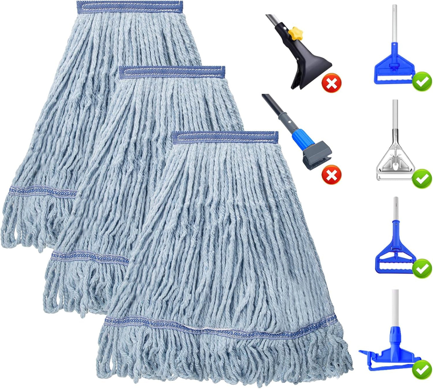 KeFanta 3 Pack Heavy Duty Commercial Mop Head Replacement,Looped End String Cotton Mop Heads,Industrial Wet Mops Refill for Floor Cleaning(Blue)