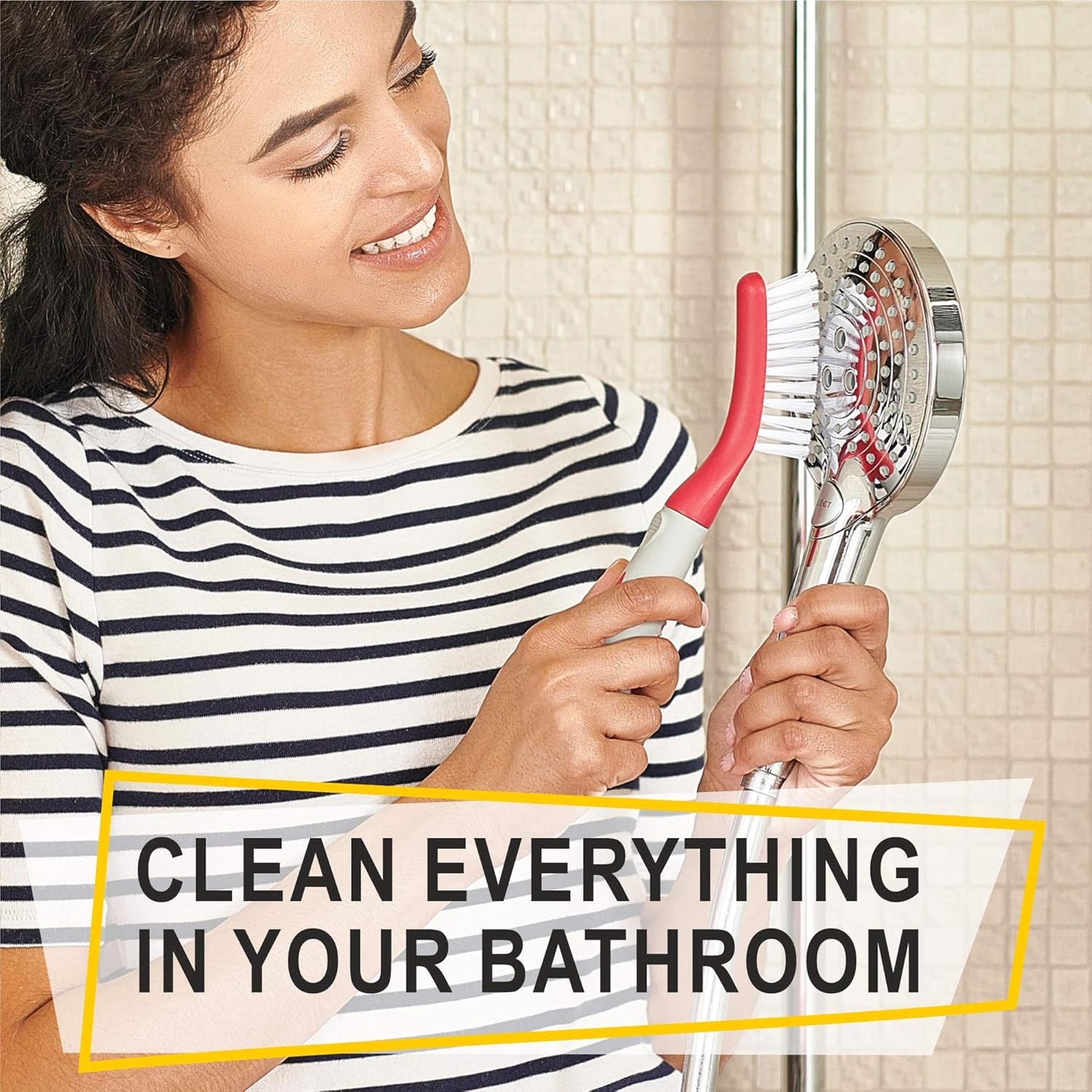 Scrub Brush Set of 3pcs - Cleaning Shower Scrubber with Ergonomic Handle and Durable Bristles - Grout Cleaner Brush - Scrub Brushes for Cleaning Bathroom, Shower, Tile, Kitchen, Floor, Bathtub, Floor