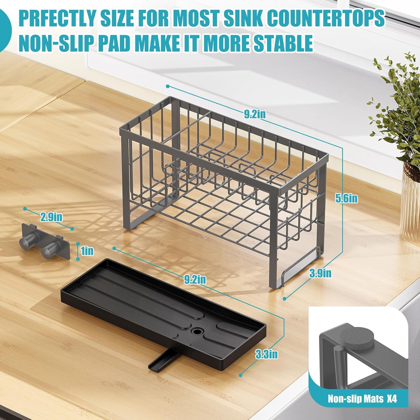 Sponge Holder for Kitchen Sink with Flexible Sink Caddy Smiley Face,2 Tier Kitchen Sponge Holder Countertop and Storage Essentials,Soap Dispenser Organize,Home Decor Accessories-Gray