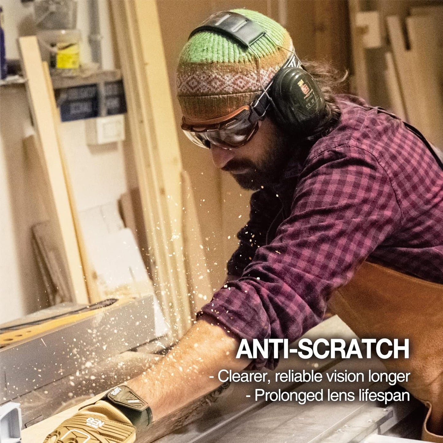 DEX FIT Protective Safety Goggles SG220; Anti Fog & Scratch, Z87 Eye Protection for Lab, Science, and Chemistry Work, Adjustable for Women and Men, (Black & Orange Frame, Clear Lens, 19cm Strap)