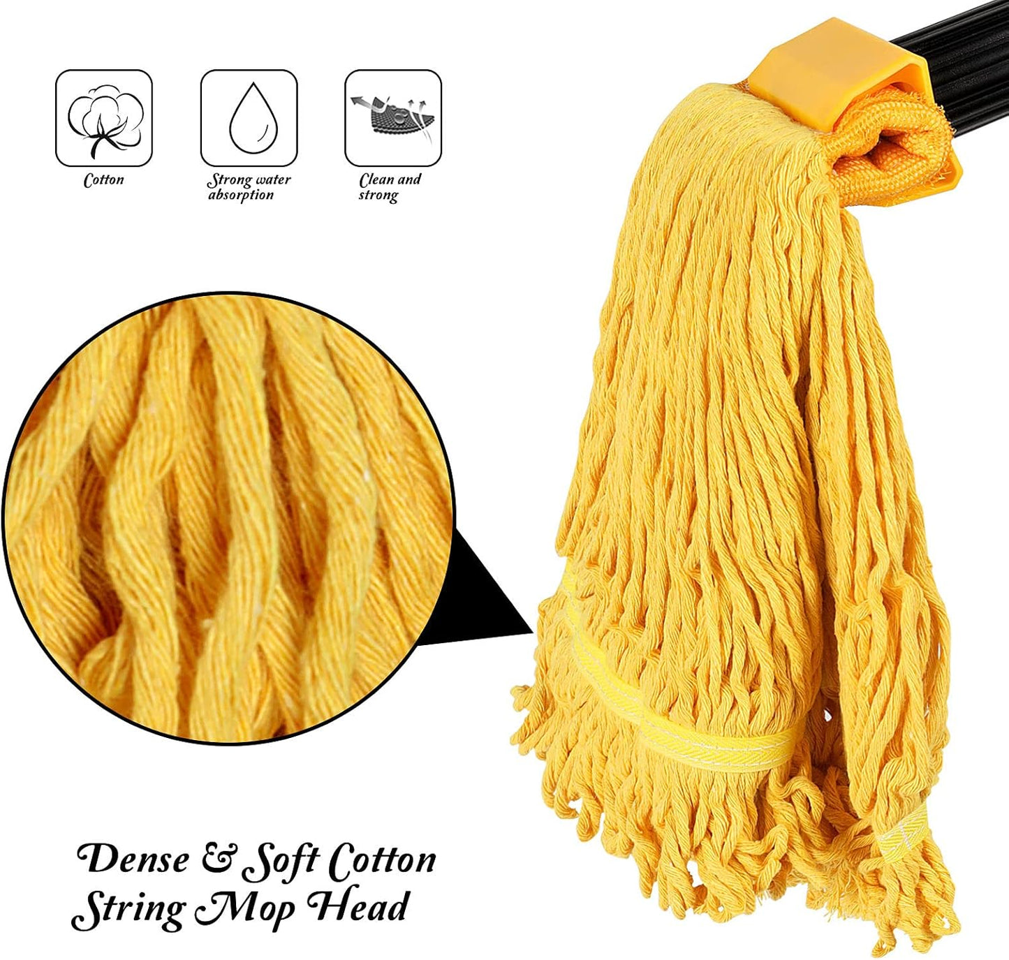 Masthome Industrial Mop, Commercial Mop for Floor Cleaning Heavy Duty, Cotton Mops Looped-End String Wet Mops with 2 MopHeads for Home, Garage, Office Floor Cleaning (Yellow-Blue)