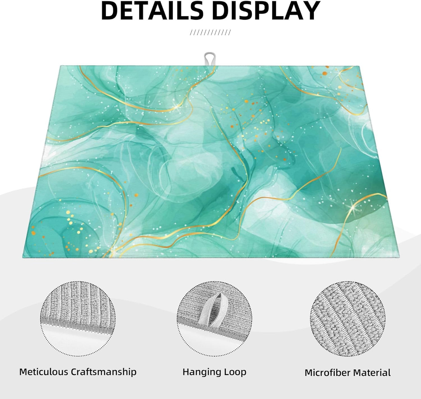 Teal Gold Marble Dish Drying Mat for Kitchen Counter Green Turquoise Drying Pad 18x24 Inch Modern Absorbent Reversible Dish Drainer Rack Mats