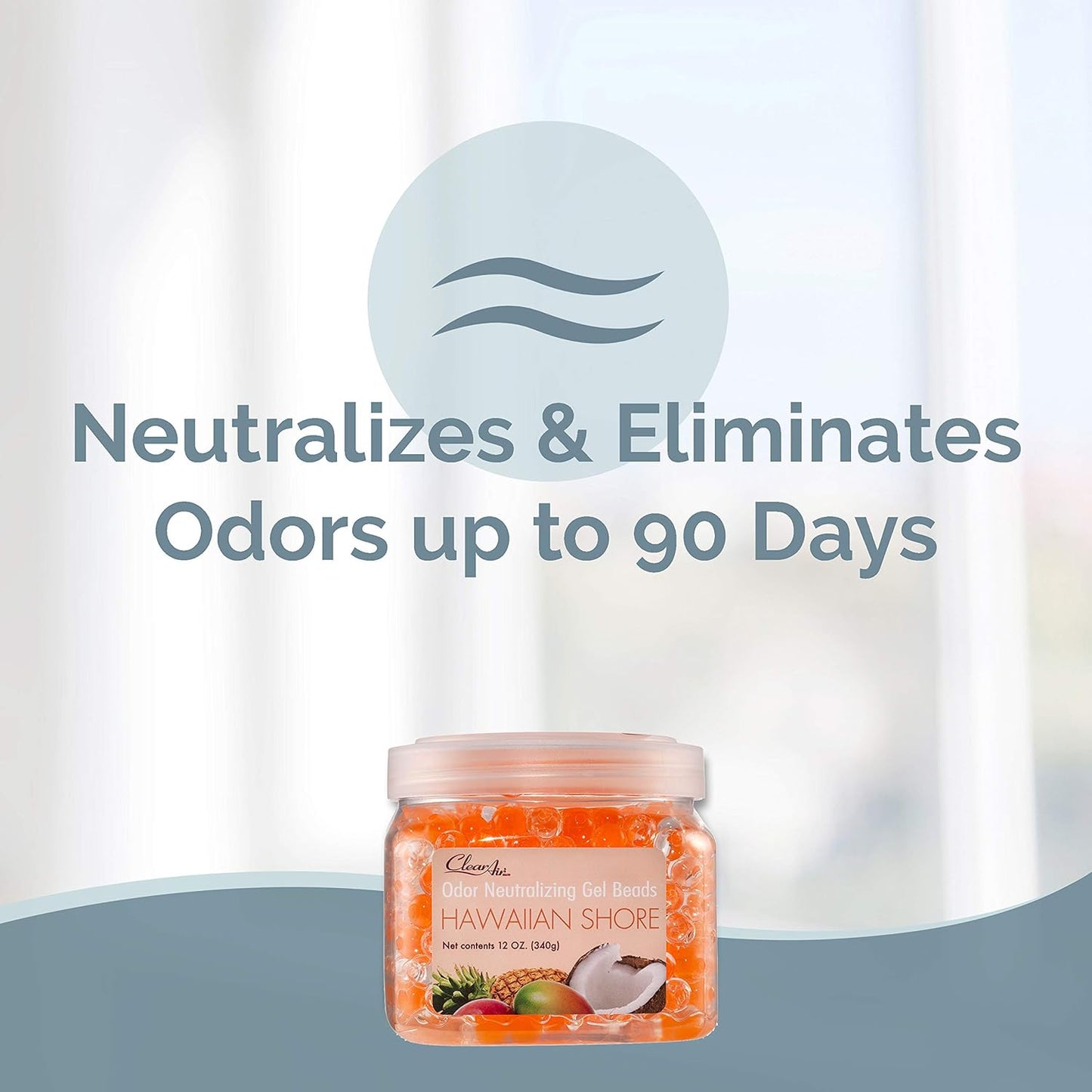 Clear Air Odor Eliminator Gel Beads - 12 oz, Pack of 2 - Air Freshener Made with Essential Oils - Eliminates Odors in Bathrooms, Cars, Boats, RVs & Pet Areas - Hawaiian Shore Scent