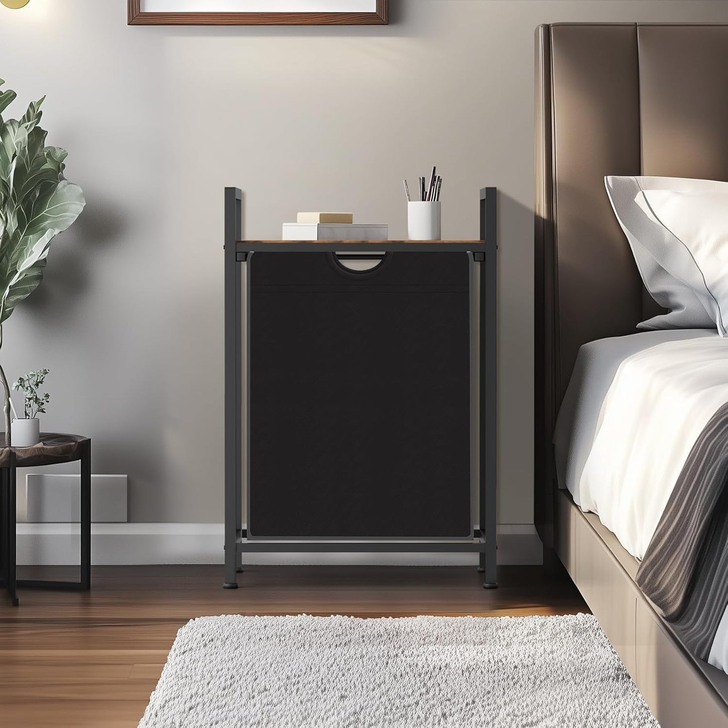 Laundry Sorter with Removable Bag, 16 Gallons Laundry Hamper with Adjustable Feet, Laundry Basket for Laundry Room, Bathroom and Bedroom(Black and Rustic Brown)