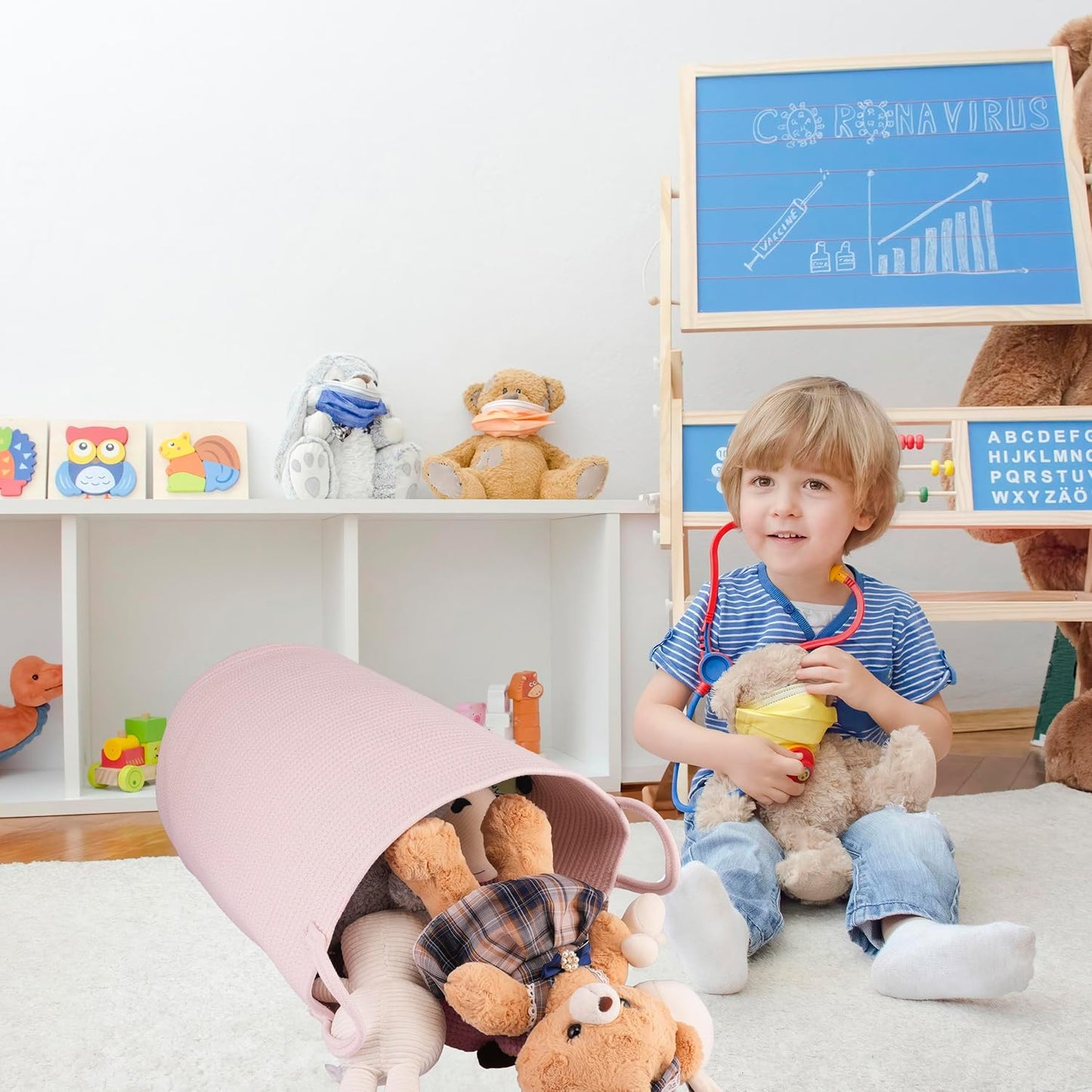 Cotton Rope Laundry Basket Hamper for Clothes Woven Storage Basket for Living Room Bedroom Boho Tall Rope Baskets for Blanket Toys Pillow Towels Baby Nursery Hamper Bin Large light pink