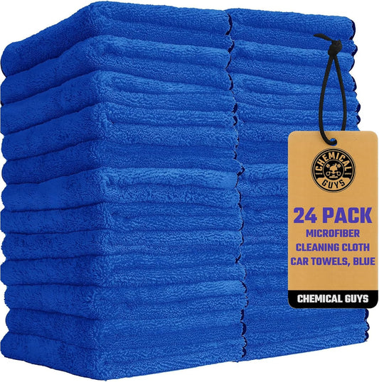 Chemical Guys MIC110024 Professional Grade Premium Microfiber Towels, Blue (16 Inch x 16 Inch) (Pack of 24) - Safe for Car Wash, Home Cleaning & Pet Drying Cloths