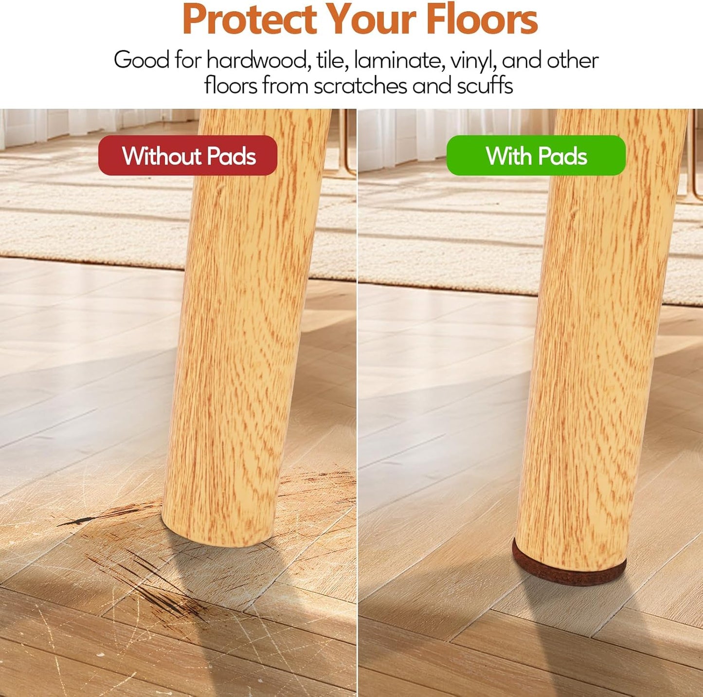 Furniture Pads Felt Pads 300 Pieces Huge Pack Furniture Felt Pads, Self Adhesive Anti Scratch Floor Protectors for Furniture on Hardwood Tile Floor, with 60 Cabinet Door Bumpers, Brown