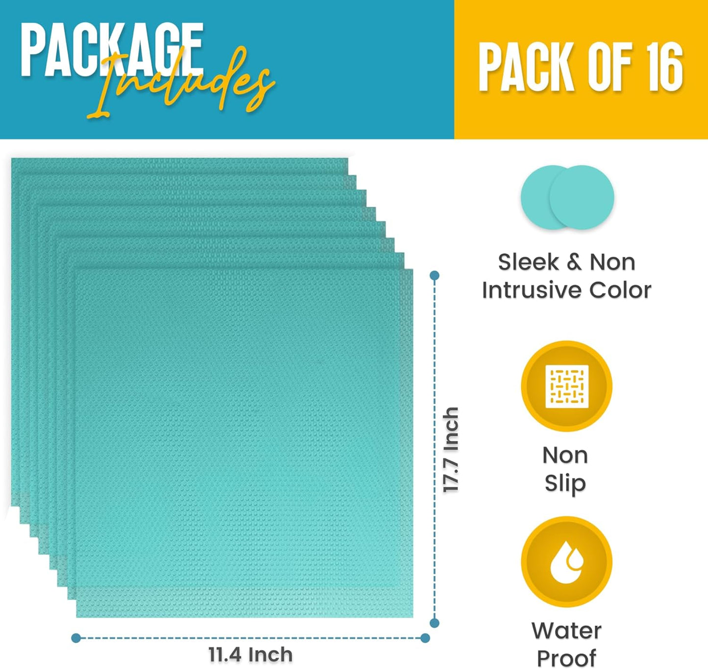 Refrigerator Liners for Shelves (16 Pack) by Linda’s Essentials - Non-Adhesive Shelf or Drawer Liner, BPA-Free Fridge Mats for Kitchen & Cabinets, Easy to Clean, Ideal Household Essentials (Blue)