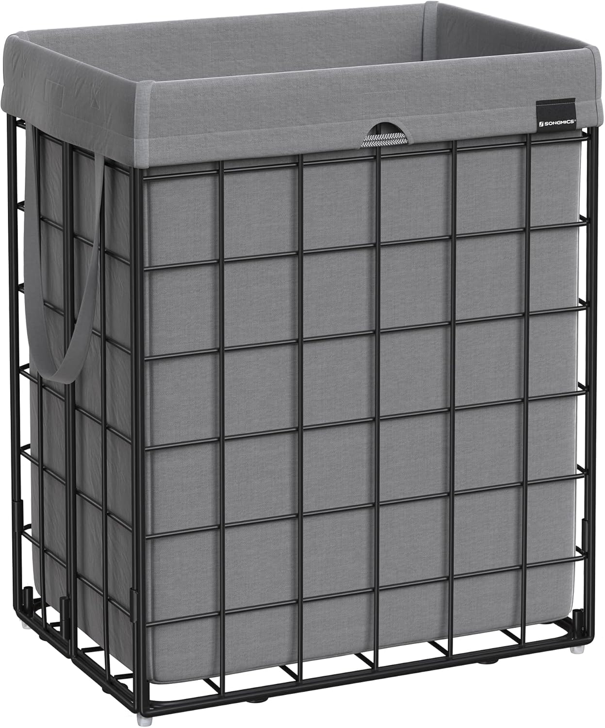 SONGMICS Laundry Hamper, 23.8 Gal. (90L) Laundry Basket, Collapsible Clothes Hamper, Removable and Washable Liner, Metal Wire Frame, for Bedroom Bathroom, Black and Gray ULCB190G01