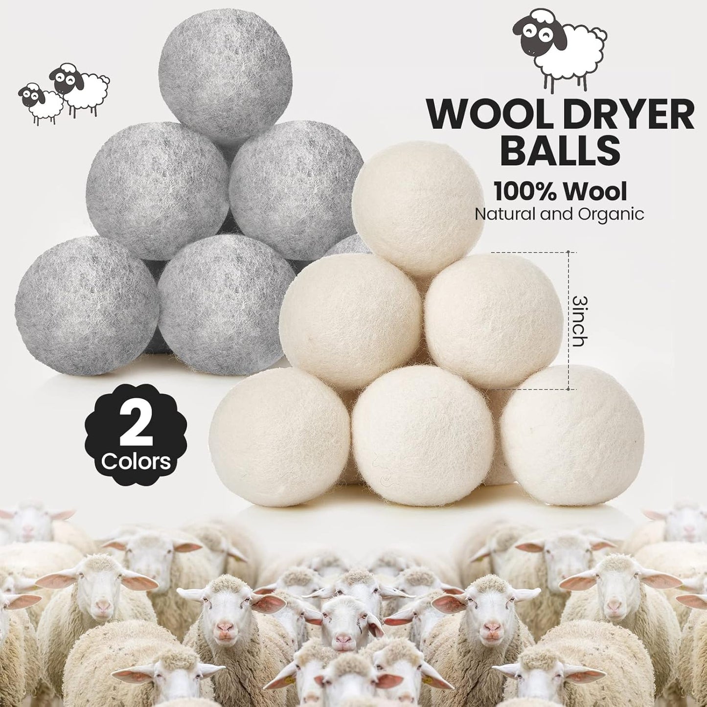 42 Pieces Wool Dryer Balls Set 40 Reusable Wool Balls with 2 Muslin Bags Laundry Balls Fabric Softener Ball Anti Wrinkle Anti Static Saving Energy and Time