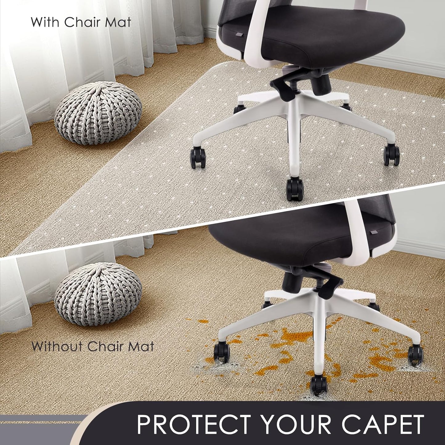 Kuyal Office Chair Mat for Carpet, 36x48 Clear Heavy Duty Computer Chair Mat, Under Desk Protector Carpeted Floors Mat, Easy Chair Movement,Ship Flat