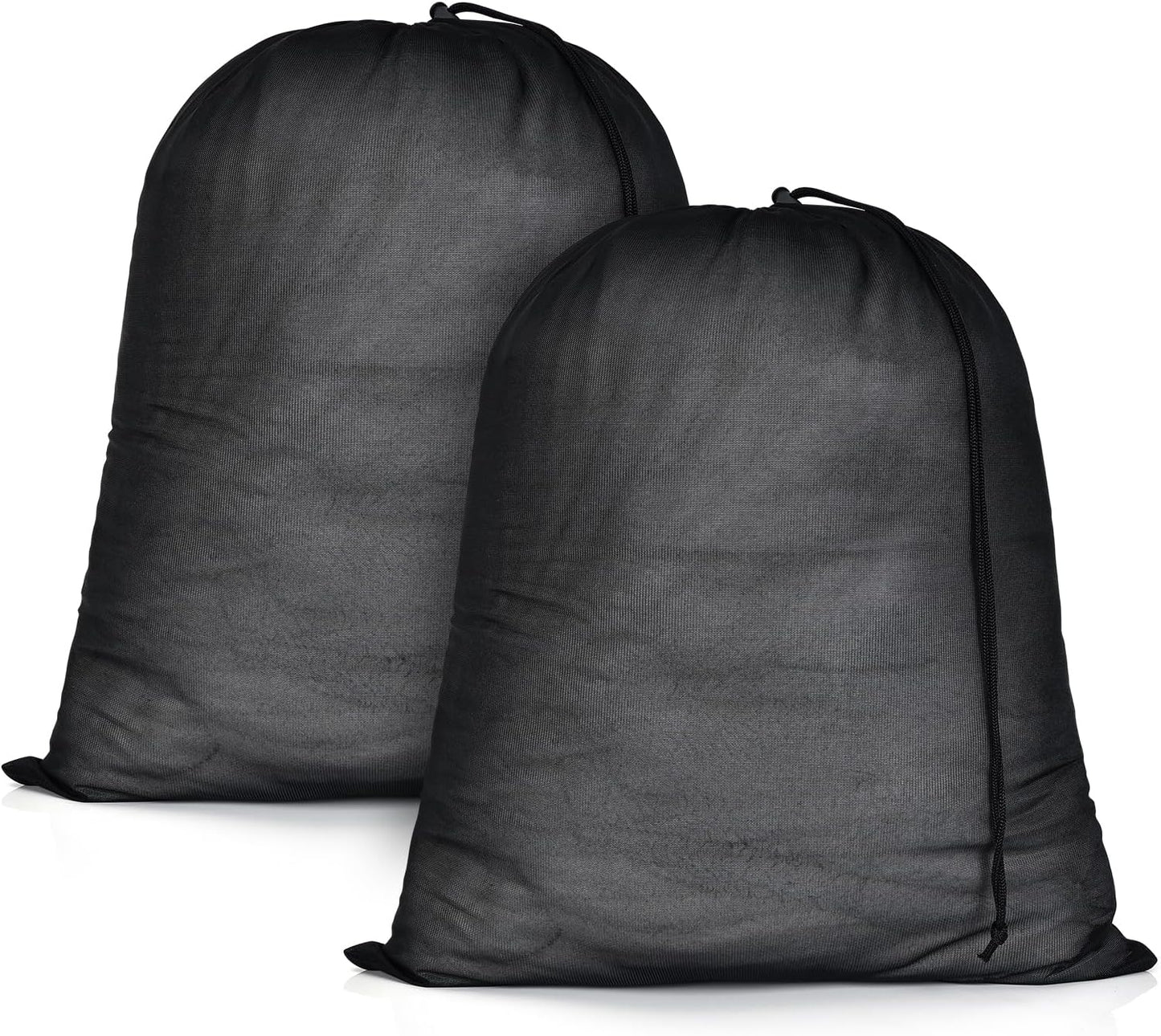 OTraki 20x24 inch Mesh Laundry Bags 2 Pack Fine Mesh Heavy Duty Drawstring Bag Washable Medium Toy Sack Washing Bag for Home Dorm Hotel Camp Beach Travel Storage Black