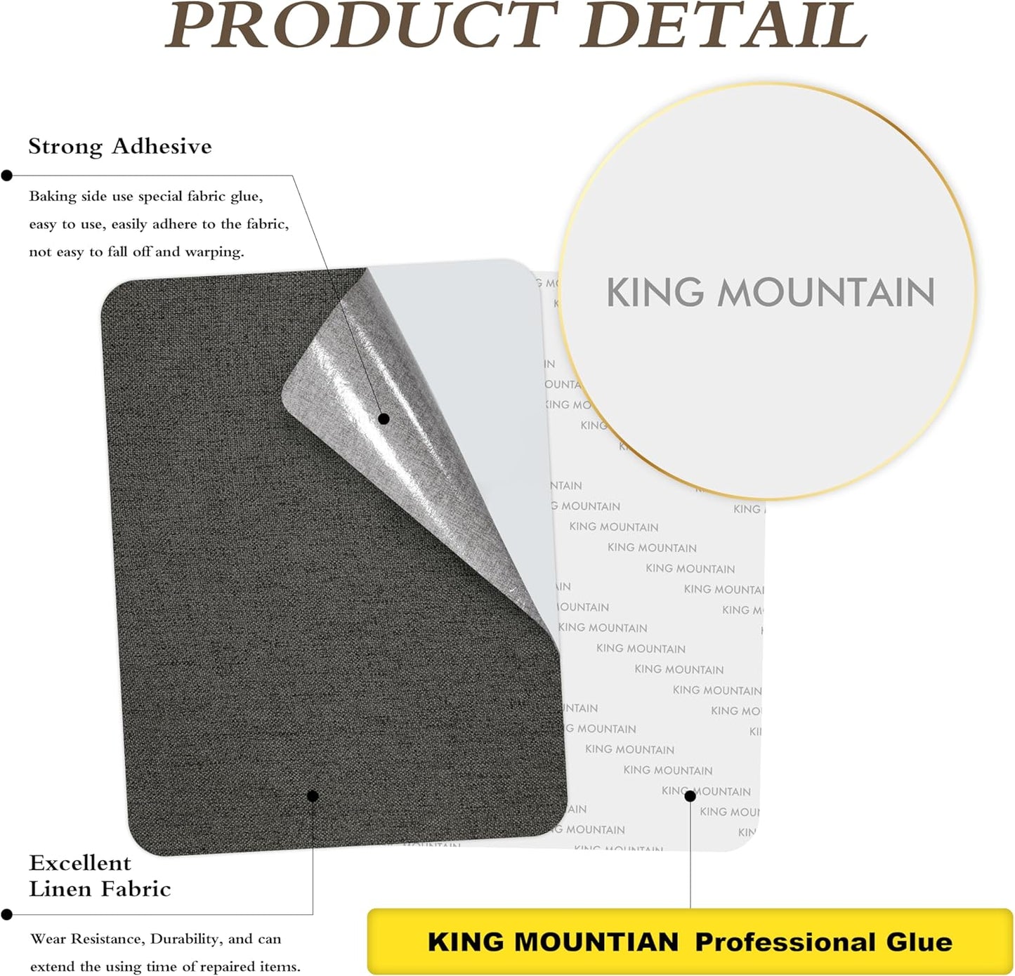 KING MOUNTAIN Fine Linen Repair Patches, Self-Adhesive Linen Fabric Patches, 8X11 inch Extra Size, Multi Color, Can be Used for Linen Sofa Repair and Linen Clothes Repair(Dark Grey,8" x 11")