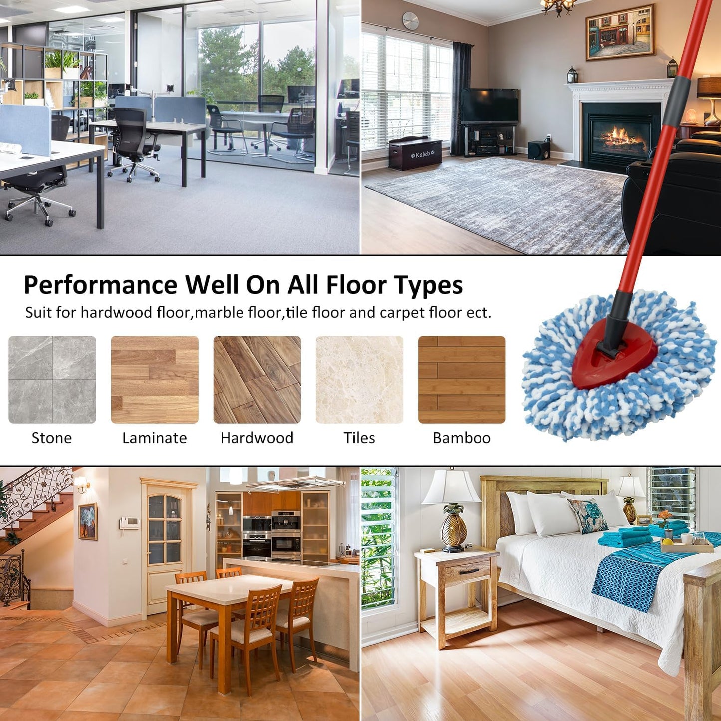 2 Pack Spin Mop Replacement Head,1 Base,4-Section Sturdy Iron Mop Handles Compatible with O Ceda EasyWring RinseClean 2 Tank System Mop,Oceda Mop Refills and Mop Stick 30" to 58" Set to Floor Clean