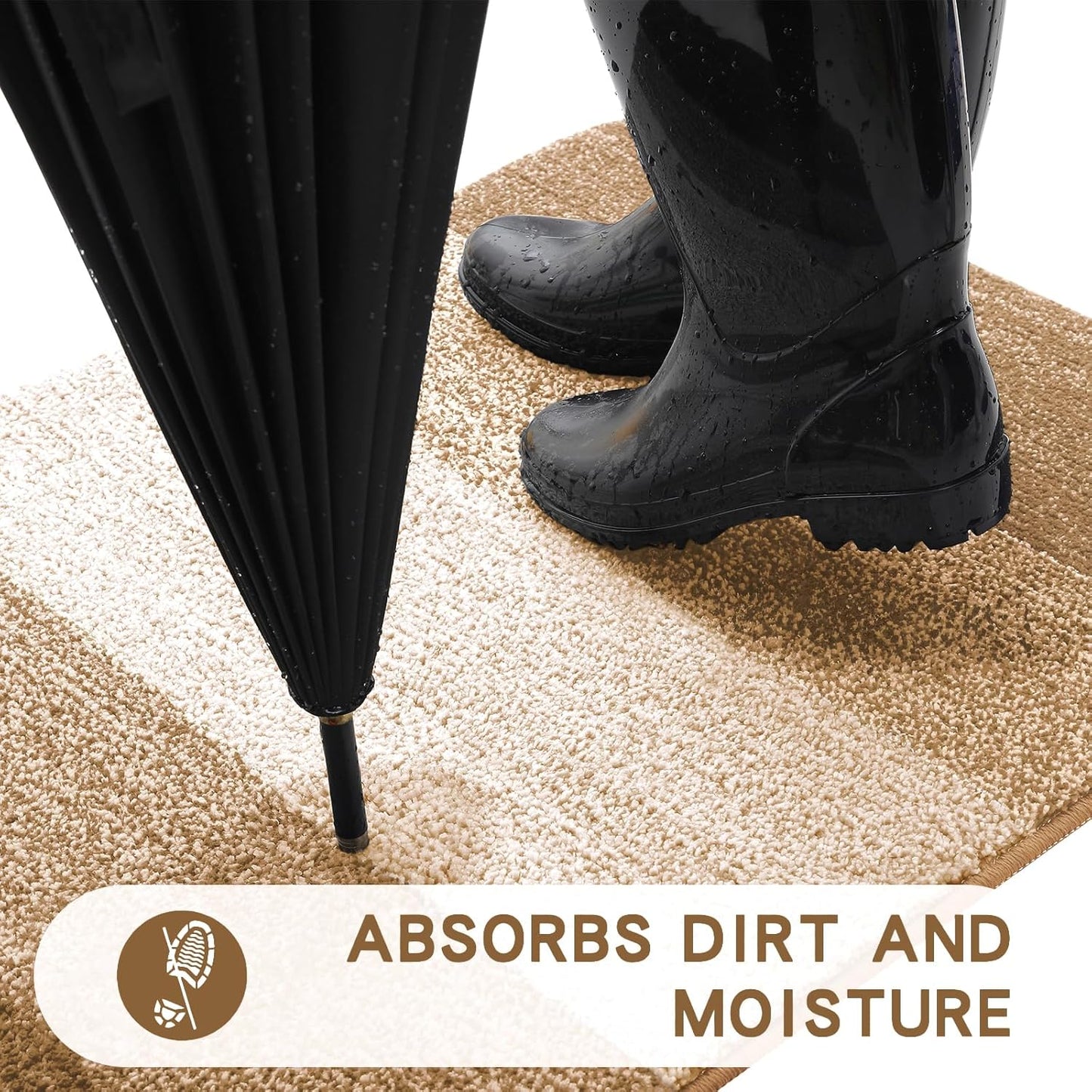 Kitinjoy Indoor Outdoor Door Mat, 36x24 Non-Slip Absorbent Dirt Trapper, Low-Profile Washable Inside Entrance Front Floor Mat, Sturdy Soft Entry Doormats for Entryway, Camel