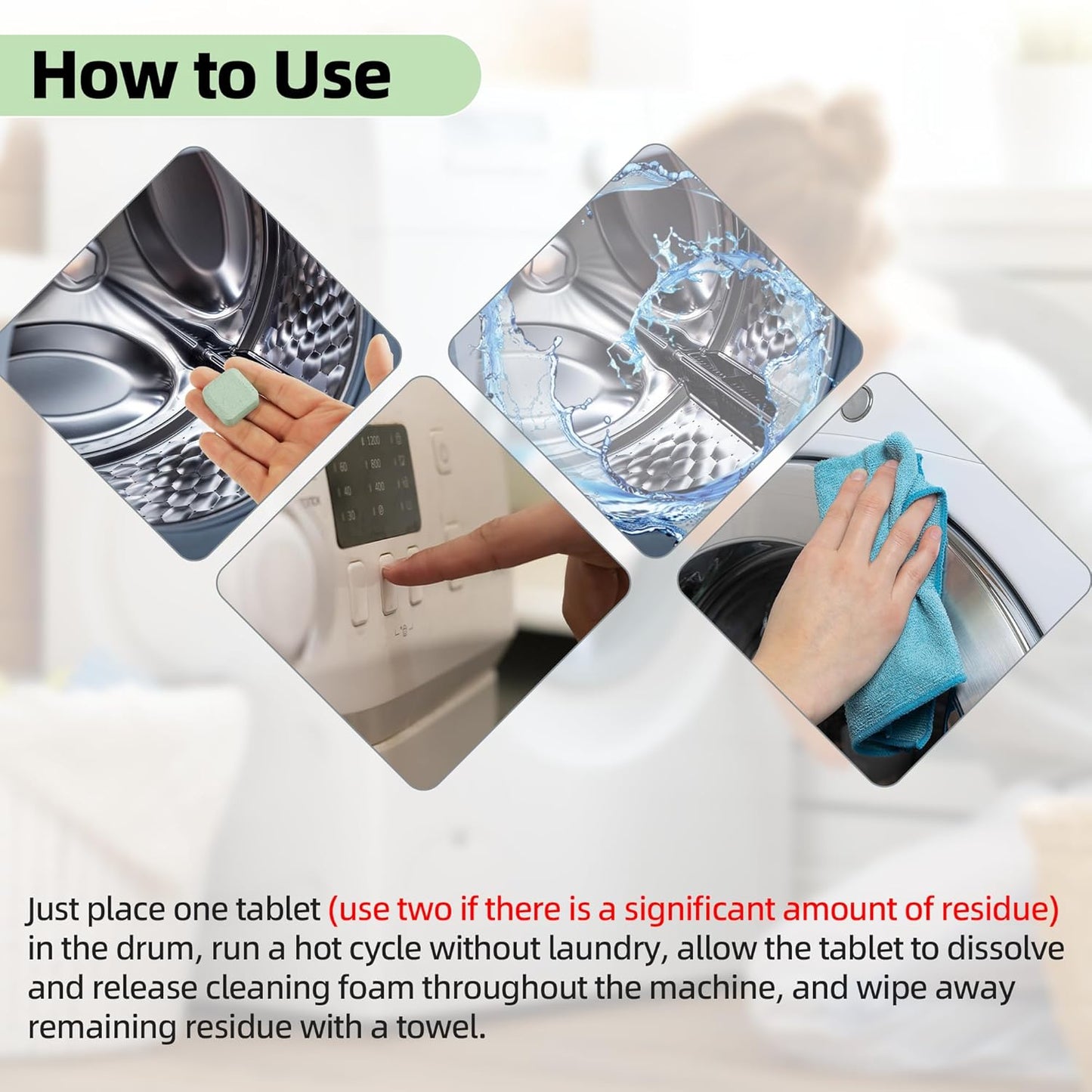 (30-Pack) Washing Machine Cleaning Tablets, Formulated for Pet Owners, Washer Cleaner, for Front-Loaders, Top-Loaders, HE Machines, Easily Removes Residue, Septic Safe, Over a 12-Month Supply