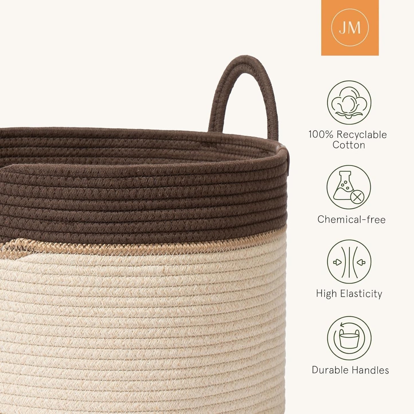 LA JOLIE MUSE Woven Basket Rope Storage Baskets - Tall Cotton Laundry Basket, Blanket, Kids Toy, Nursery Clothes Hamper, Oatmeal, 72 Litres