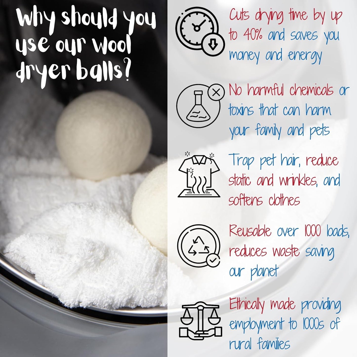 Wool Dryer Balls Organic Premium | Handcrafted Animal Collection A | 6 Balls XL, Ethically & Humanely Made, Natural Fabric Softener, Laundry Dryer Balls Reusable, Wrinkle Release