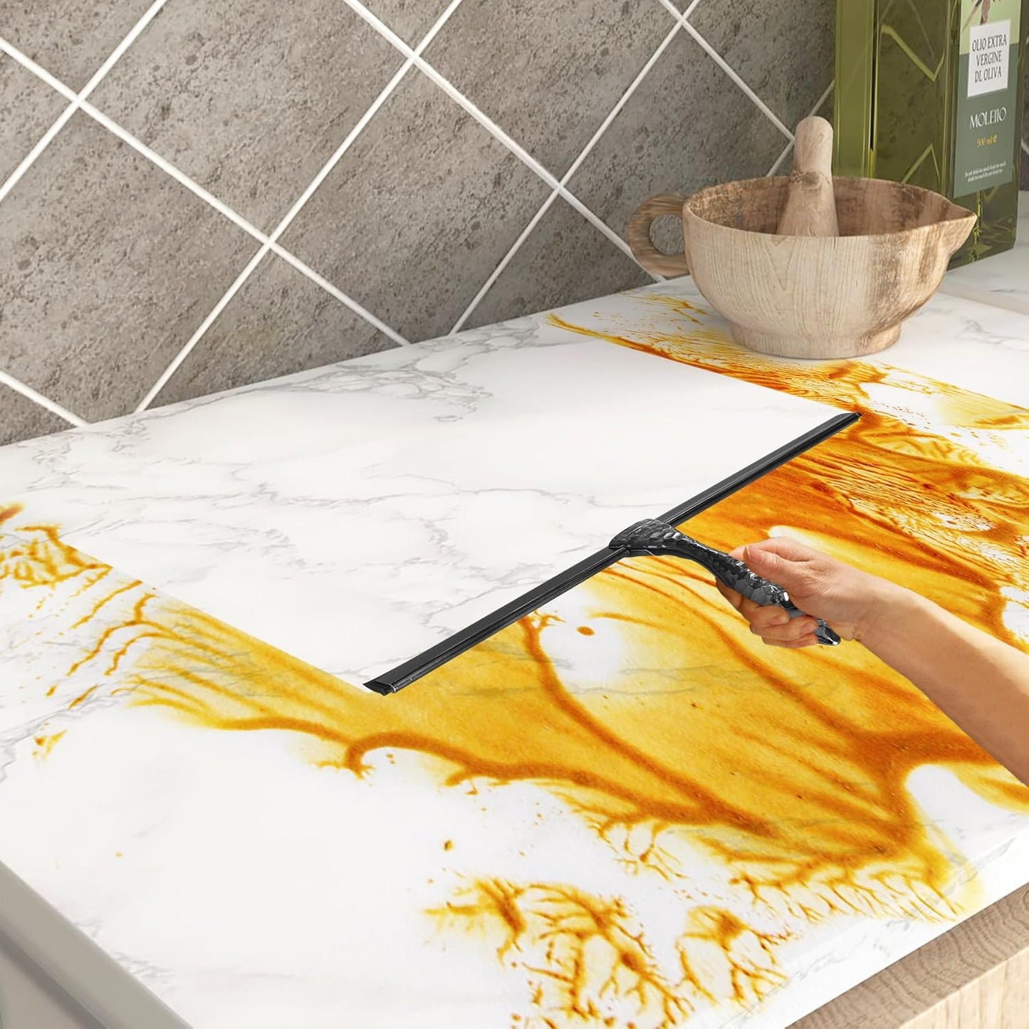 All-Purpose Silicone Shower Squeegee for Shower Glass Door,with 1 Hooks,for Bathroom Glass, Car, Tile Wall, Mirror Cleaning - Flower Shaped Handle for Easy-Grip 10 Inch Black