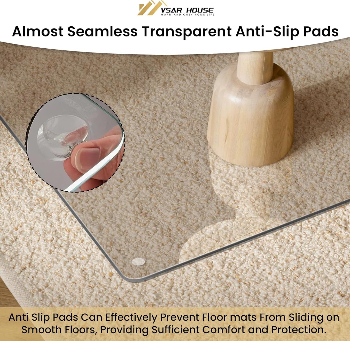 48"x31" Tempered Glass Chair Mat, Heavy Duty Glass Office Floor Mat for Carpet or Hardwood Floors, with Non-Slip Pads, Round Corner and Polished Edge, Effortless Rolling, Thick 1/5"