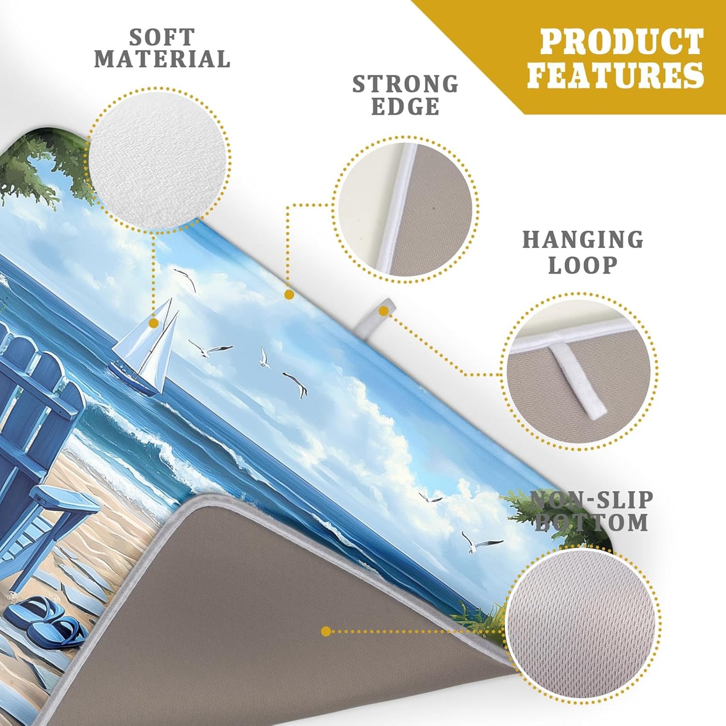 Summer Beach Dish Drying Mat 18x24 Inch Sea Shells Flowers Kitchen Mats Blue Microfiber Absorbent Dish Drainer Rack Mats Non-Slip Ocean Themed Sink Dishes Pad for Kitchen Counter Coffee Bar