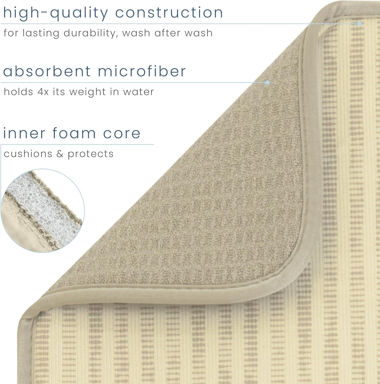 S&T INC. Dish Drying Mat XL, 18” x 24”, Absorbent Microfiber Kitchen Counter Mat, Dish Drying Pad for Dishes, Utensils, Pots and Pans, Extra Large, Cream Distressed Lines