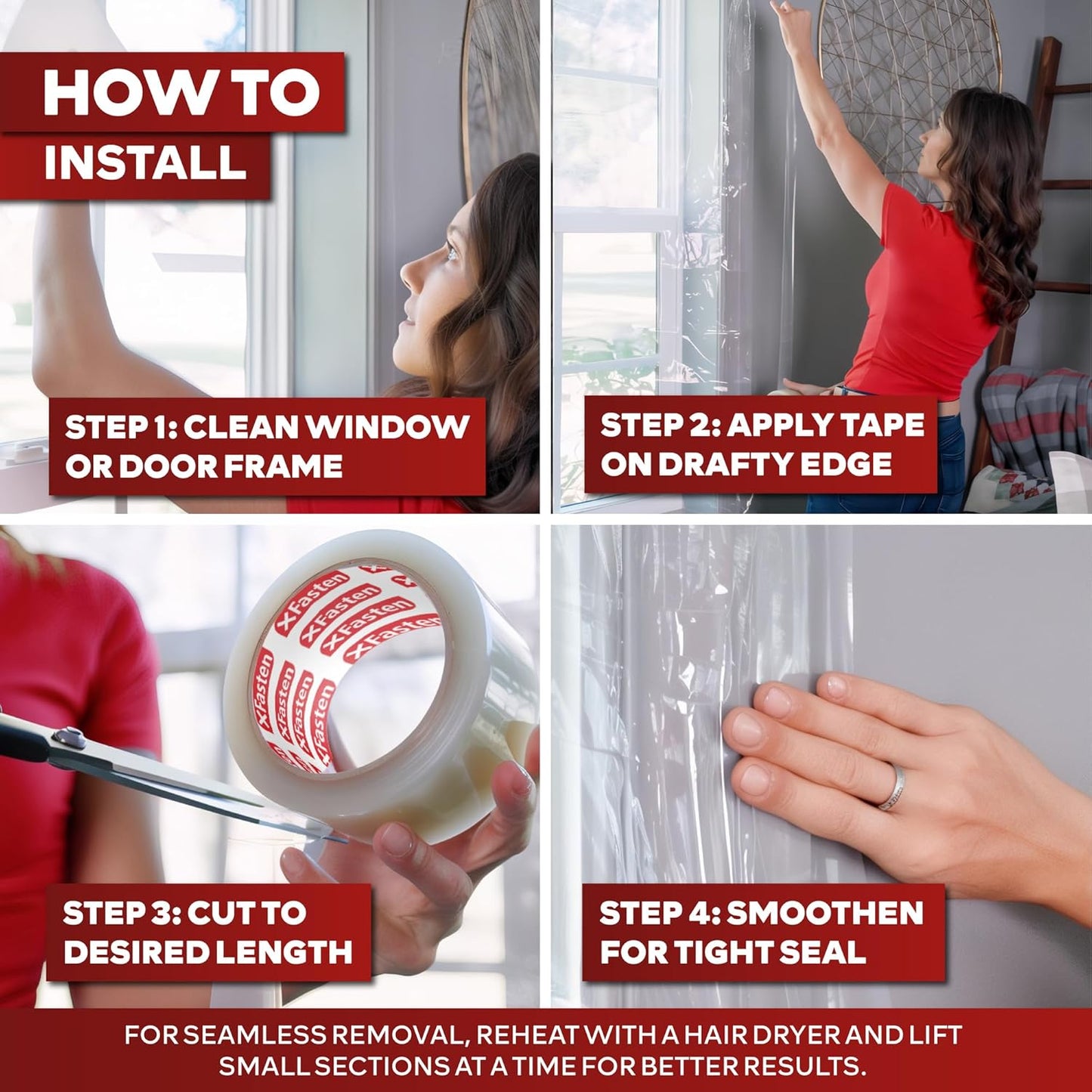 XFasten Transparent Window Weather Sealing Tape, 2-Inch x 30 Yards (50.8mm x 27.43m), Clear Window Draft Isolation Sealing Film Tape, No Residue