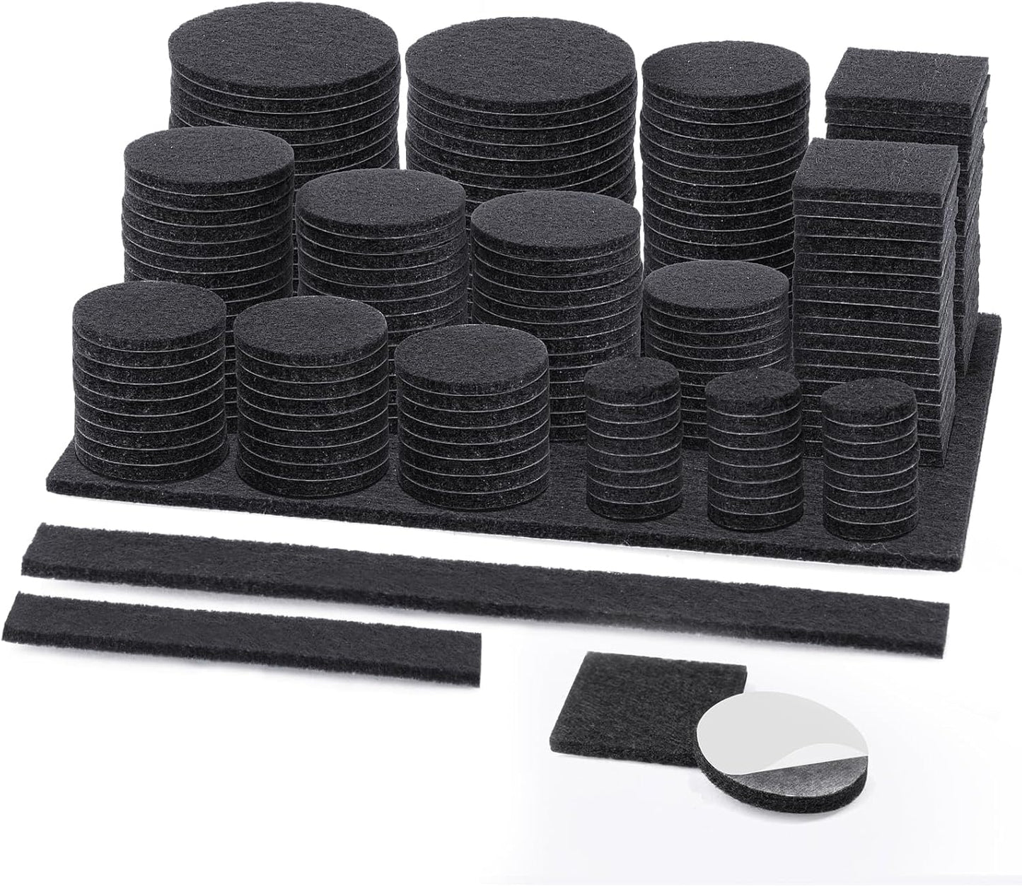 BALEINE 300PCS Felt Furniture Pads, Multi-Size Felt Pads for Chair Legs, Tables, Beds, Scratch-Reducing Floor Protectors for Hardwood Floors, Tile, Vinyl, and Laminate (300PCS, Black)