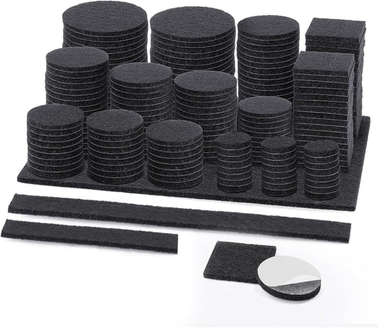 BALEINE 300PCS Felt Furniture Pads, Multi-Size Felt Pads for Chair Legs, Tables, Beds, Scratch-Reducing Floor Protectors for Hardwood Floors, Tile, Vinyl, and Laminate (300PCS, Black)