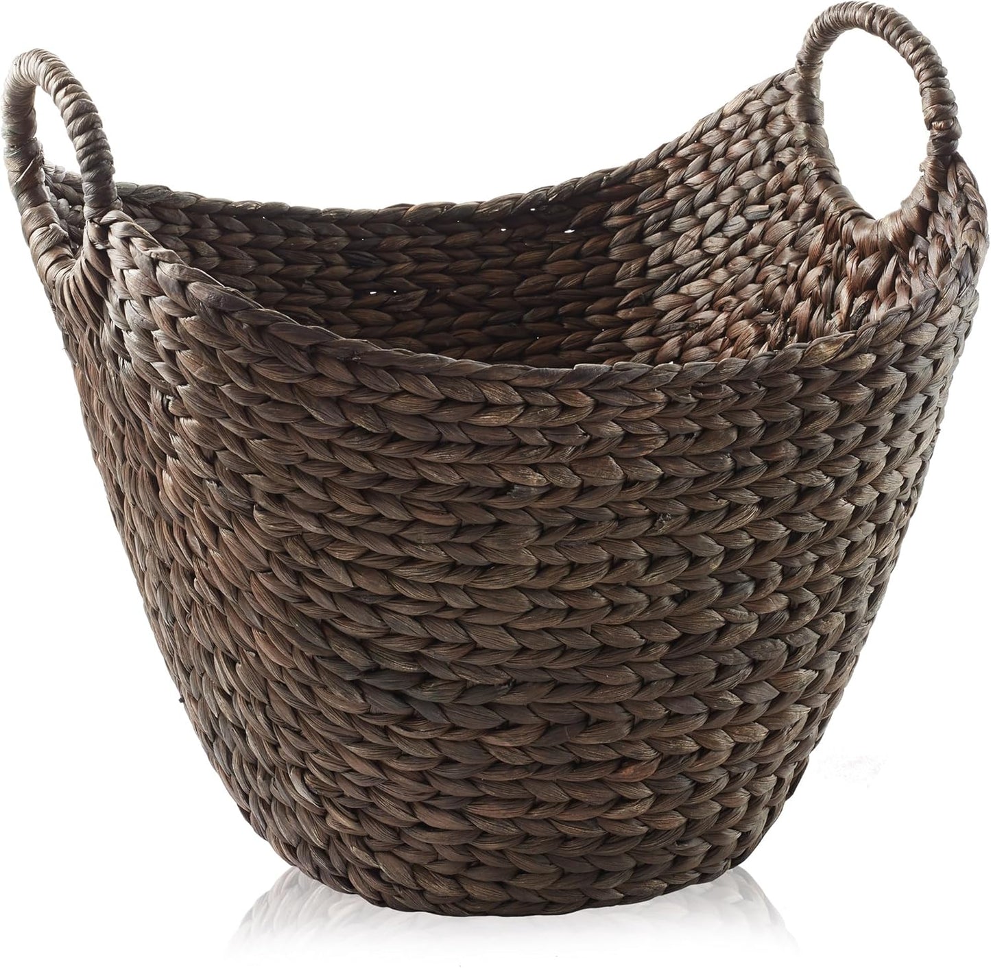Casafield Large Laundry Boat Basket with Handles - Espresso, Woven Water Hyacinth Multipurpose Storage Organizer for Throw Blankets, Bathroom, Bedroom, Living Room