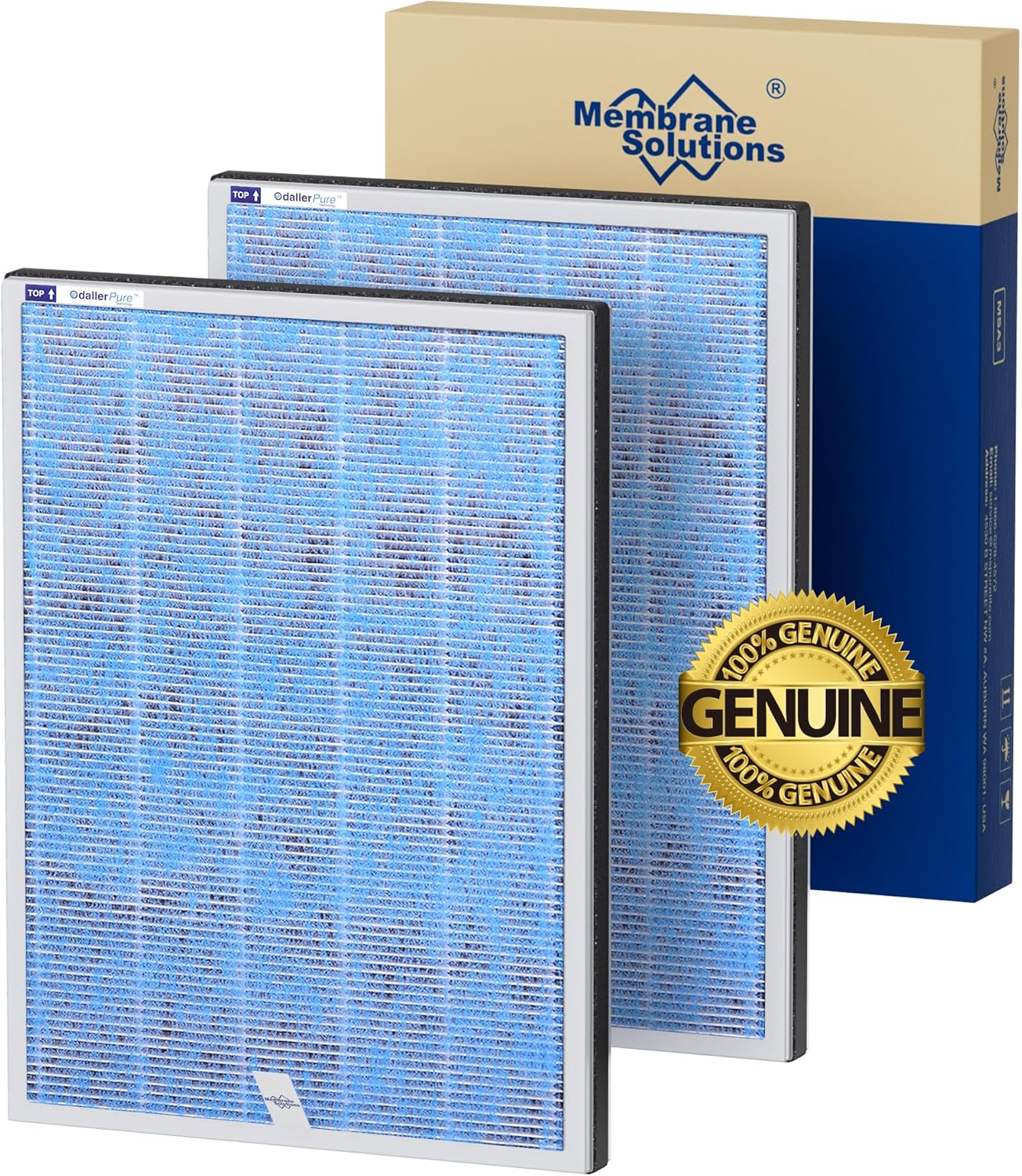 Membrane Solutions MSA3/MSA3S Genuine Original Air Purifier Filter Replacement 2 Pack, Upgraded 4-in-1 H13 True HEPA Filter with OdallerPure Technology