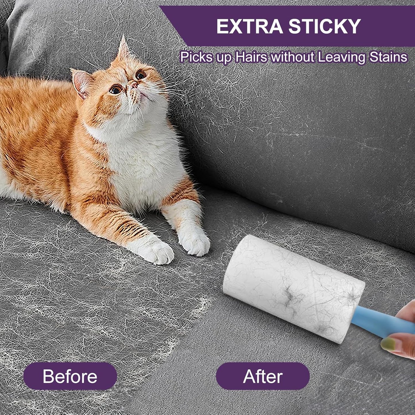 Lint Rollers for Pet Hair Extra Sticky, 440 Sheets/4 Lint Roller Refills with 2 Durable Handles, Pet Hair Roller for Clothes, Furniture, Carpet