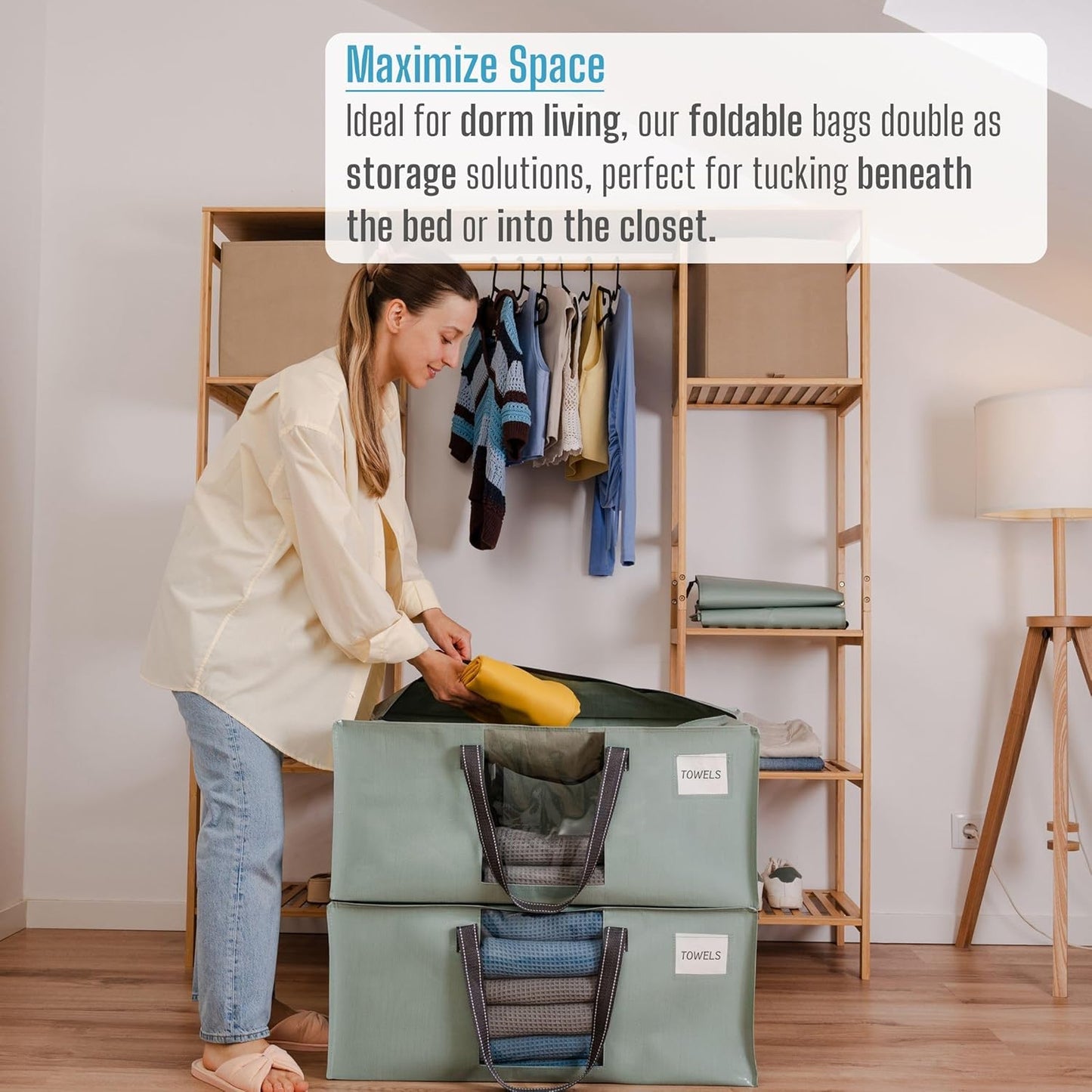 VENO 4 Pack Moving Bags for College, Heavy-Duty Storage Totes, Moving Boxes and Wardrobe Packing Supplies Alternative - Extra Large Durable Laundry Bags for Clothes (Shiny Light Green, 4 Pack)