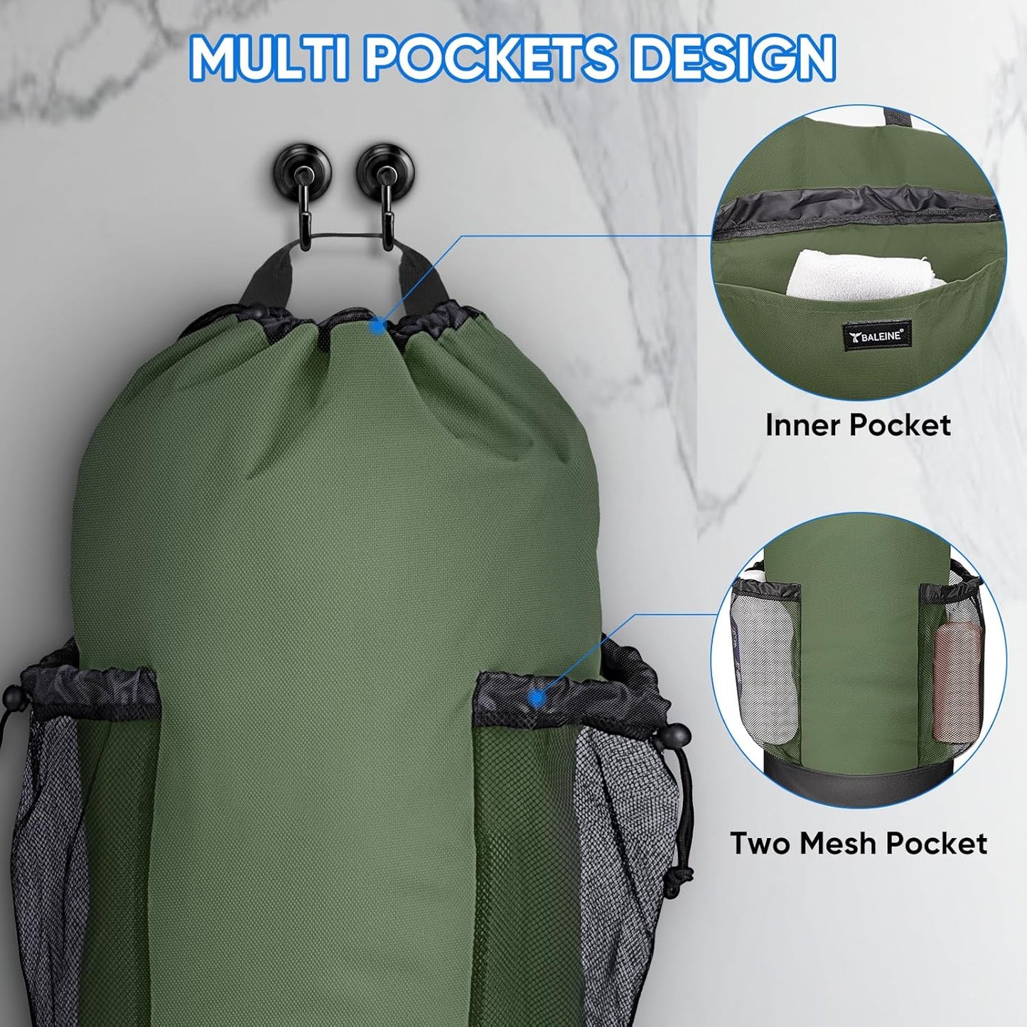 BALEINE 120L Laundry Bag Backpack, 900D Oxford Fabric Large Travel Laundry Bags with Shoulder Straps and 2 Mesh Pockets for College Dorm, Apartment, Laundromat (Green, 120L)