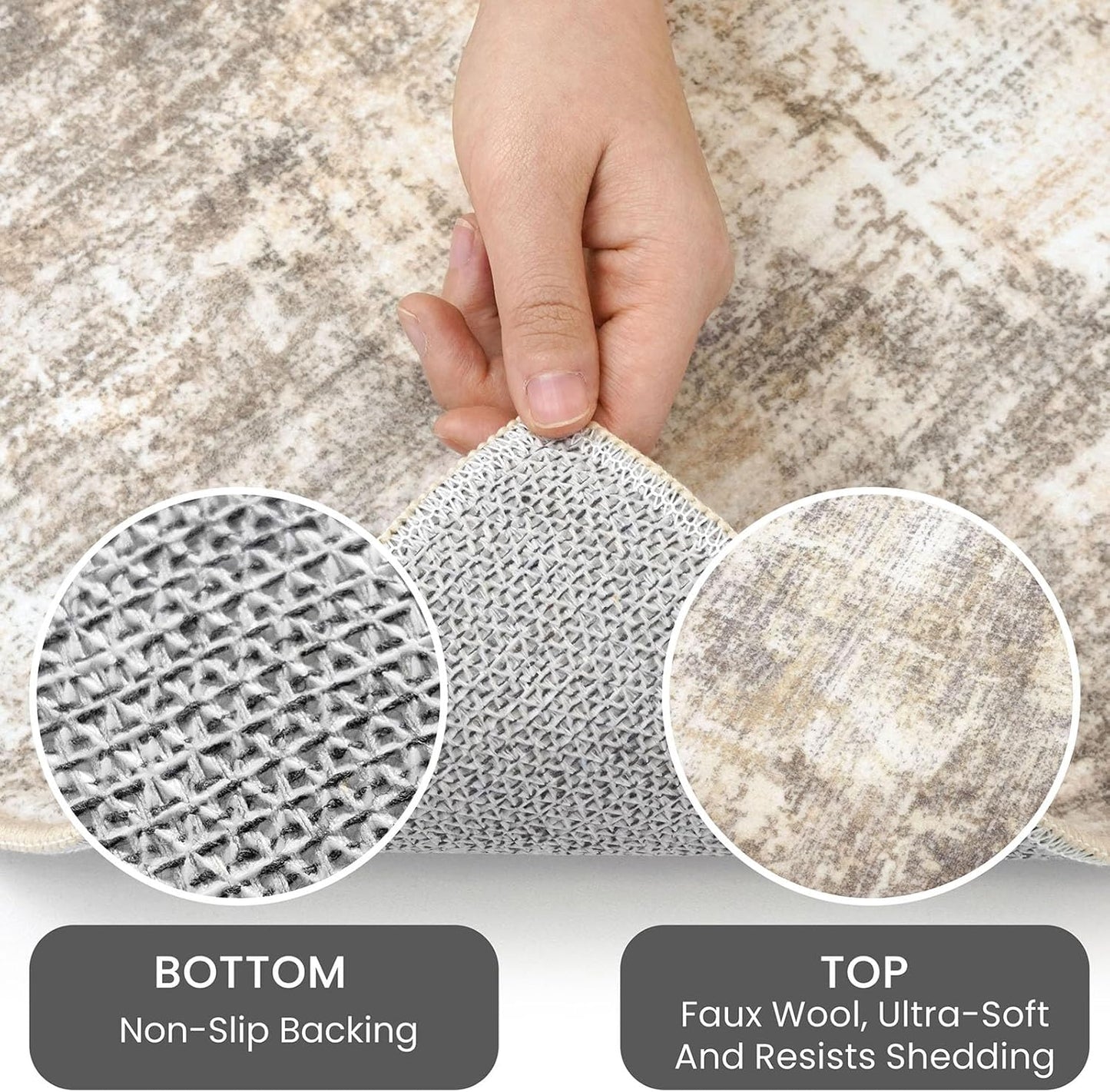 IOHOUZE Round Area Rug 3 Ft Circle Entryway Rugs Round Washable Door Mat Indoor Entrance, Non Slip Circle Front Door Rug, Printed Abstract Faux Wool Floor Carpet for Foyer Porch Sink, Beige Brown