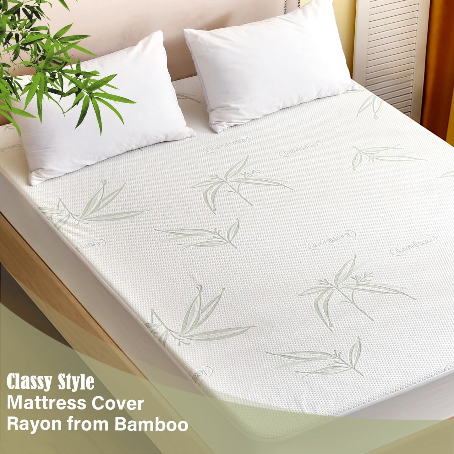 California King Mattress Protector Waterproof Mattress Pad Washable Bamboo Rayon Mattress Cover Breathable Noiseless Bed Protector 5" - 21'' Elastic Fitted Deep Pocket