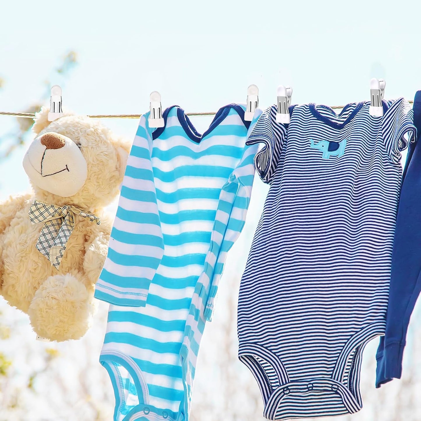 Clothes Pins Heavy Duty 30 Pack - 2.17 Inch Metal Chip Clips, Clothespins for Photo Drying Clothesline Laundry Sock, Bag Clips for Food Kitchen Stainless Steel with Rubber, White