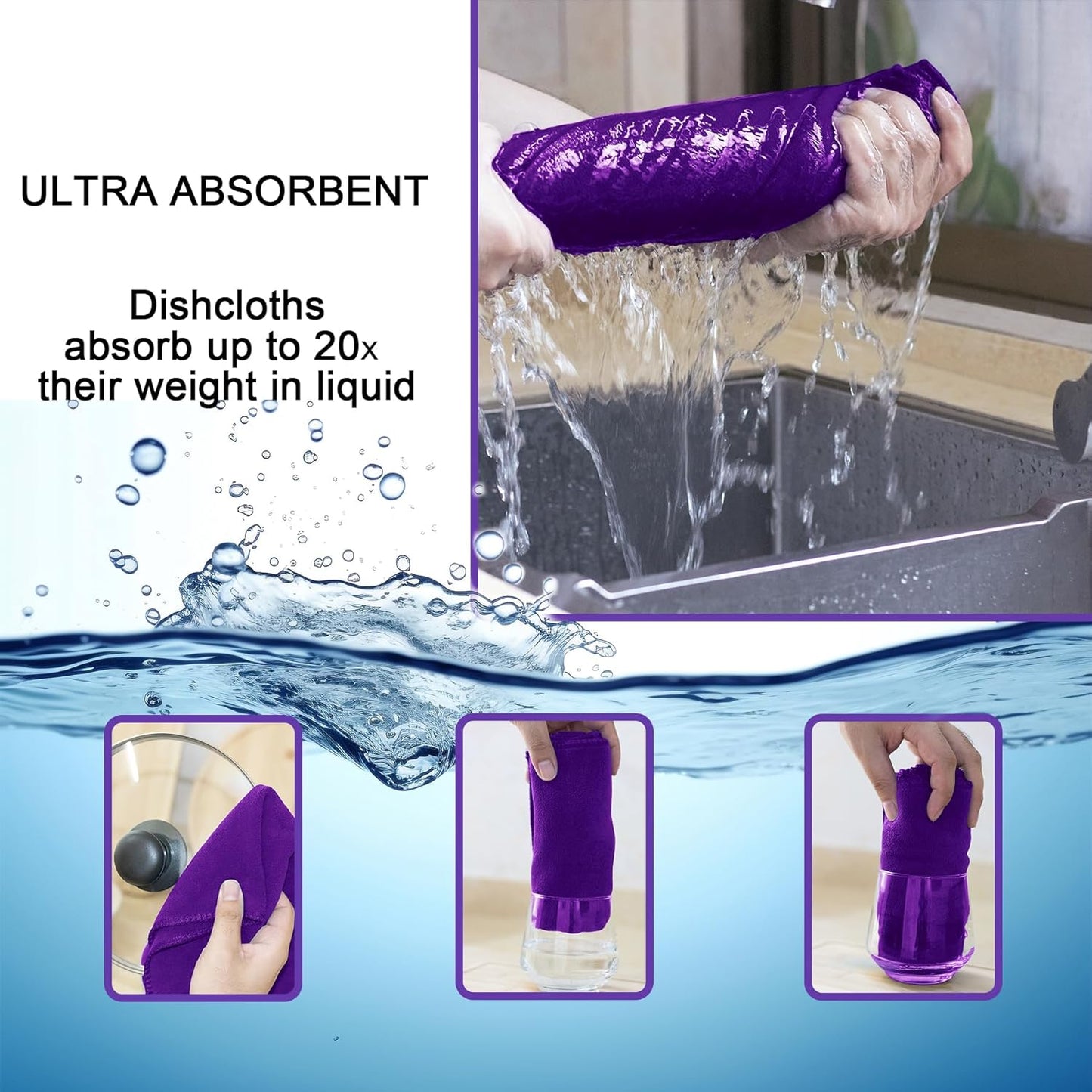 kimteny 13x28 Inches Kitchen Cloth Dish Towels, 400 GSM Premium Dishcloths, Super Absorbent Coral Velvet Microfiber Cleaning Cloths, Fast Drying Rags for Washing Dishes (12 Pack, Purple)