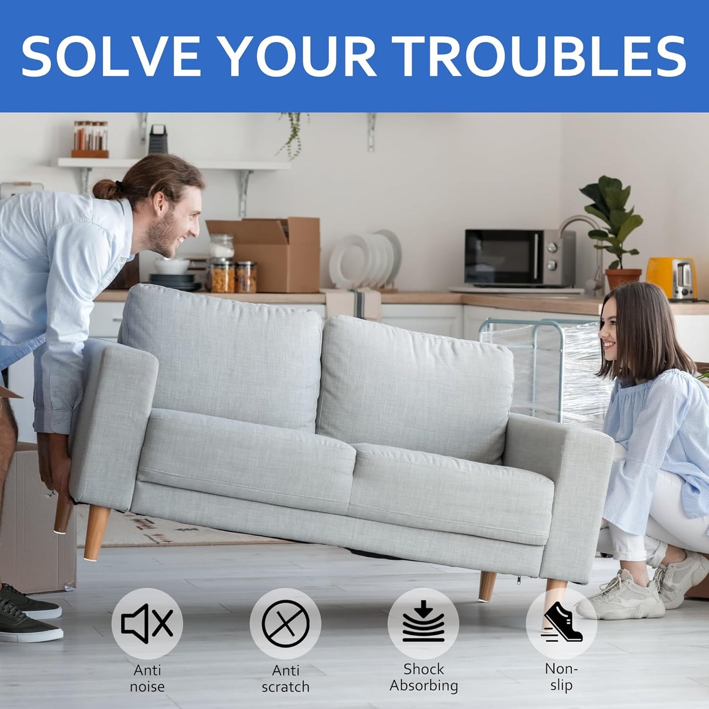 Silicone Furniture Pads, 5" x 120" Non Slip Furniture Pads Anti Skid Pads Non Slip Self Adhesive Cuttable Silicone Tape Strip Roll for Protecting Hardwood Floors Chair Wall Protector - White