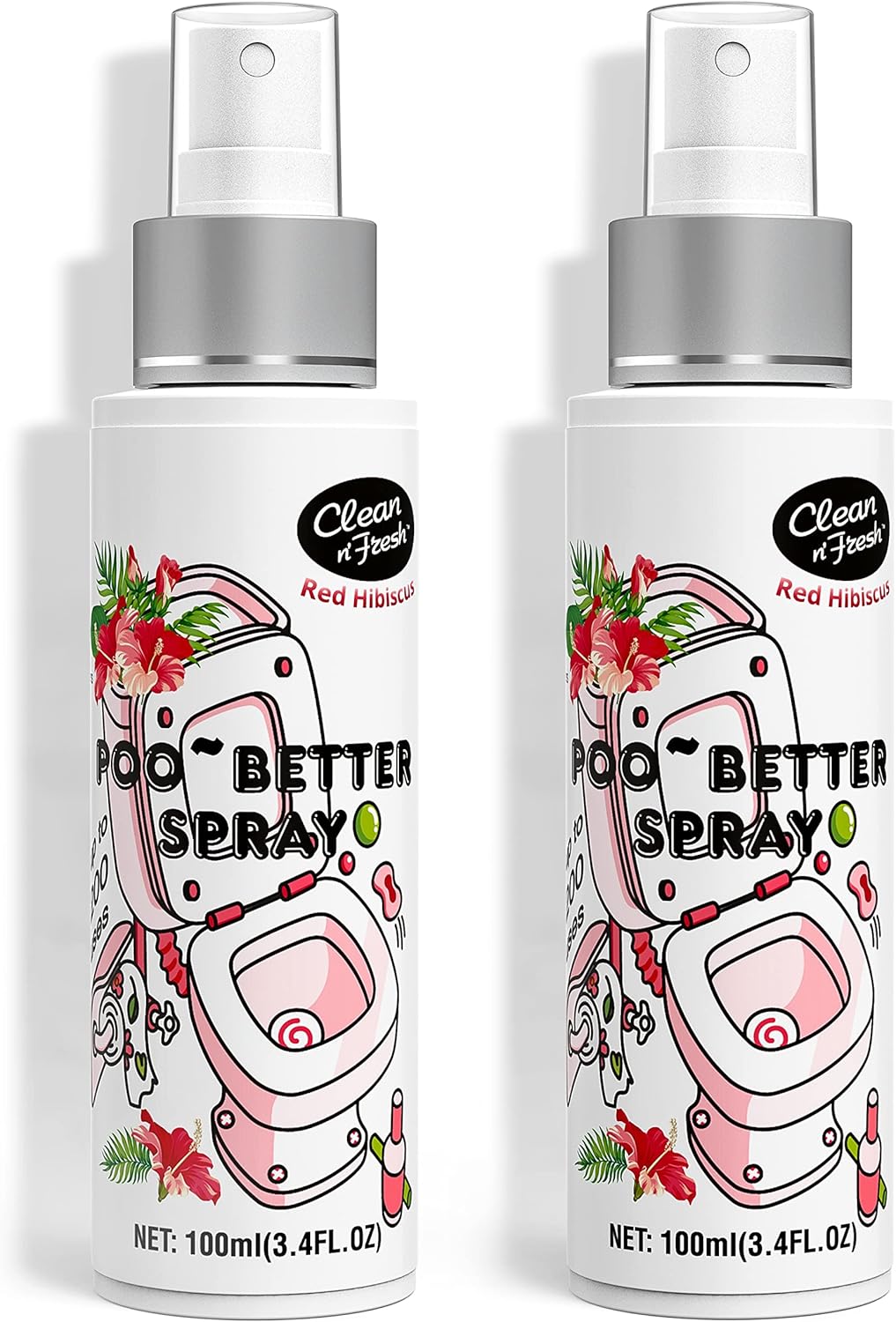 Clean-n-Fresh Toilet Spray 6.8 Oz, Hibiscus Scent, Bathroom Odor Deodorizer, A Great Air Freshener for Room, Home, Travel Size, Up to 400+ Uses, 2 Pack