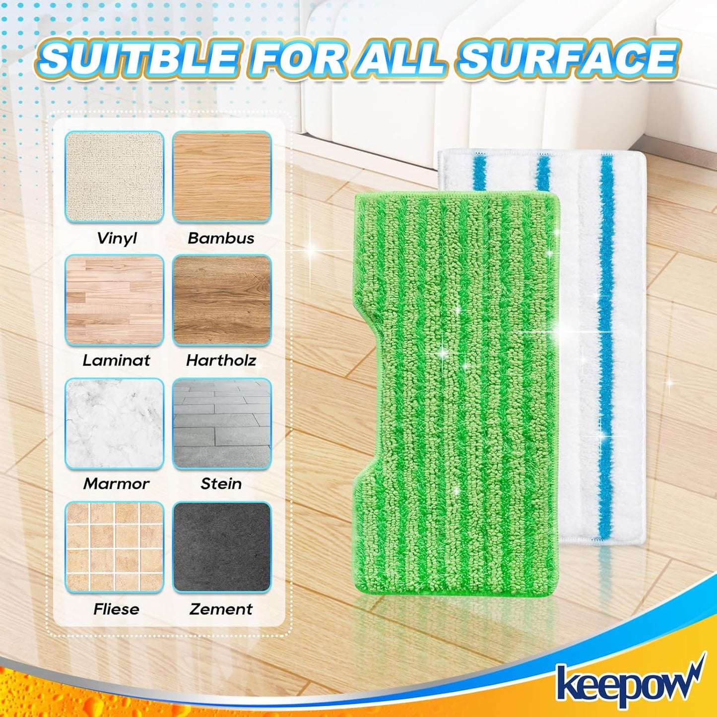 KEEPOW Reusable Mop Replacement Pads Compatible with Shark Vac Mop VM252 VM200 VC205 VM250 /QM250 VM190 VM200P12, Washable Vacuum Mop Pad Refills, Upgraded Design of Dirt Chamber (1+2+2+2 Pads)