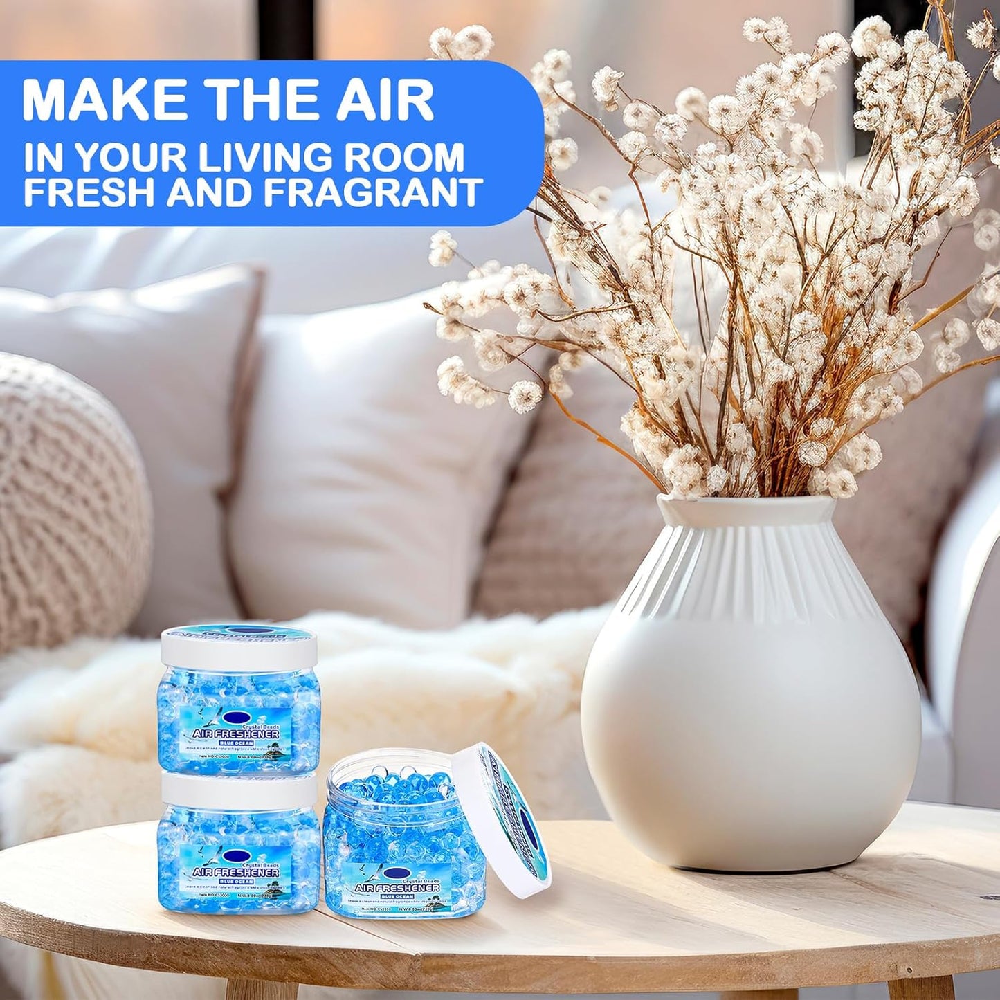 6 Pcs Air Freshener Gel Beads Bulk Odor Eliminator Beads Odor Removing Gel for Home, Bathrooms, Cars, Boats, RVs, Pet Areas, Room, Toilet 8 oz(Blue Ocean)