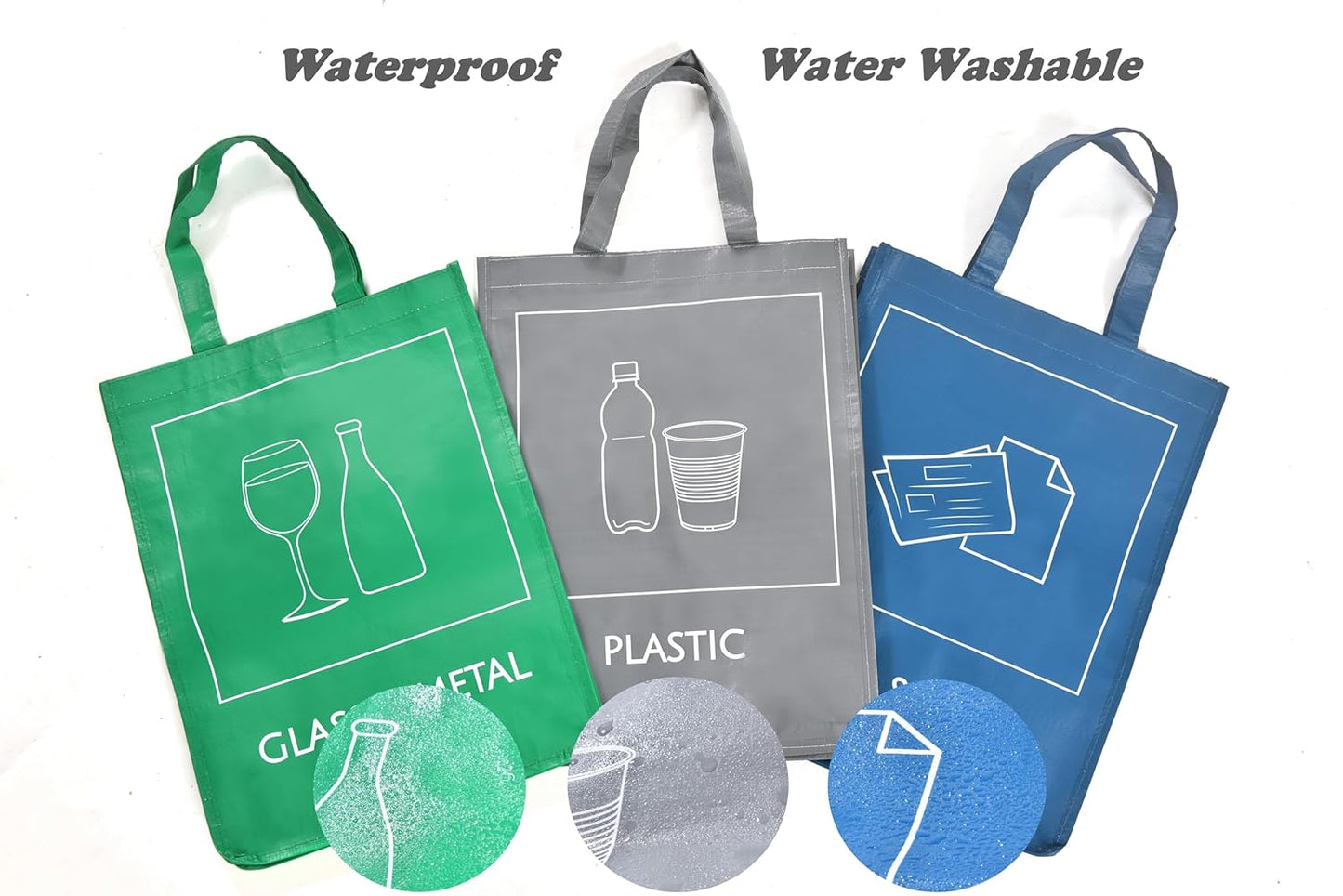 YOUNG DA Reusable Recycle Bags, 3-Piece Separate Recycling Bin Set for Home, Kitchen, and Office - Waterproof Recyclable Waste Sorting Organizer