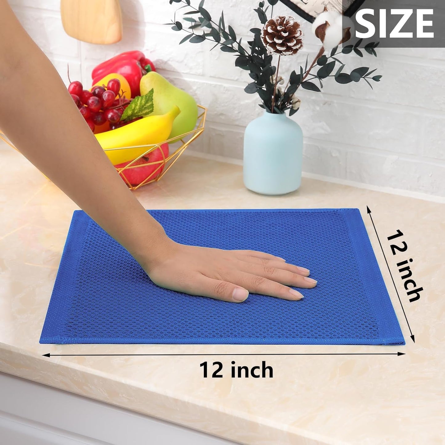 Homaxy 100% Cotton Waffle Weave Kitchen Dish Cloths, Ultra Soft Absorbent Quick Drying Dish Towels, 12 x 12 Inches, 6-Pack, Blueberry