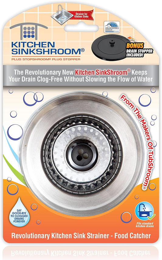 SinkShroom Revolutionary Clog-Free Sink Strainer Basket with Stopper, Stainless Steel