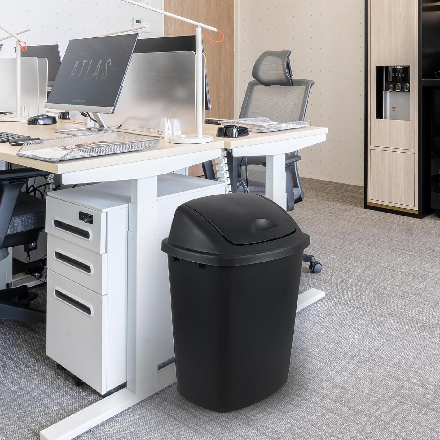 10 Gallon / 40 L Swing Lid Kitchen Trash Can, 4-Pack, Office, College, Classroom Garbage Bins, Plastic Waste Basket, Black