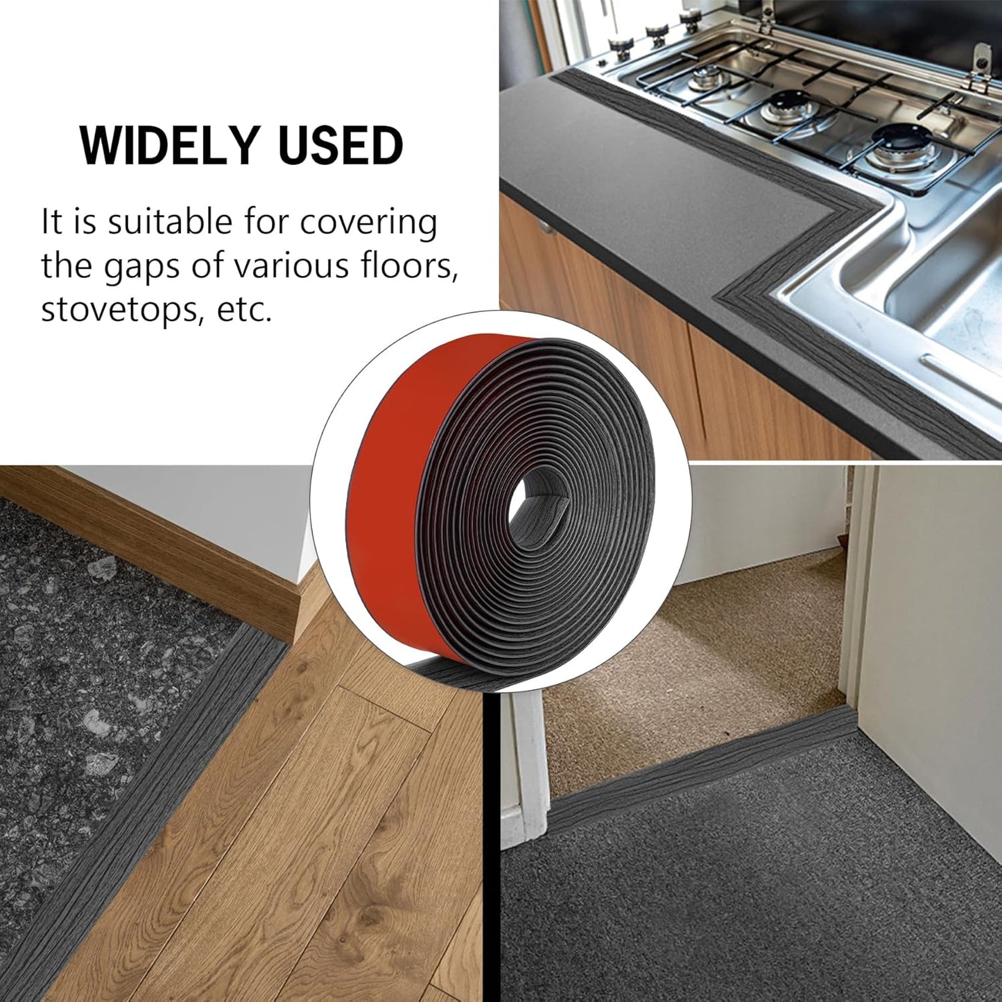 20Ft Floor Transition Strip Self Adhesive Vinyl Cover Floor Strip Flat Divider Transition Strip Wood Grain Design for Laminate Floor Gaps and Doorway Transitions (20Ft x 2 Inch, Gray)