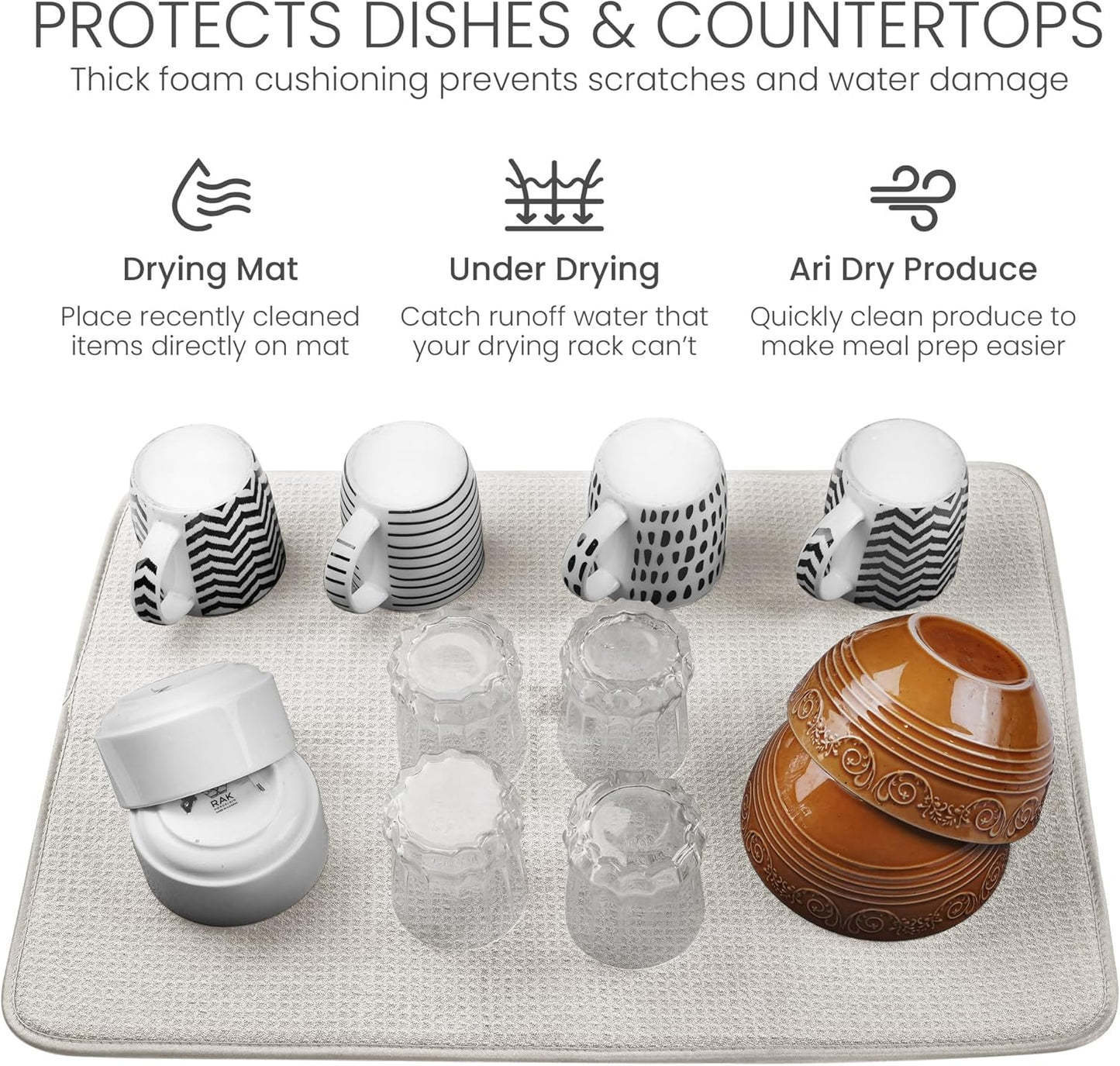 Bellemain XXL Dish Mat Microfiber Dish Drying Mat, Super absorbent (Light Grey, 17" x 24")