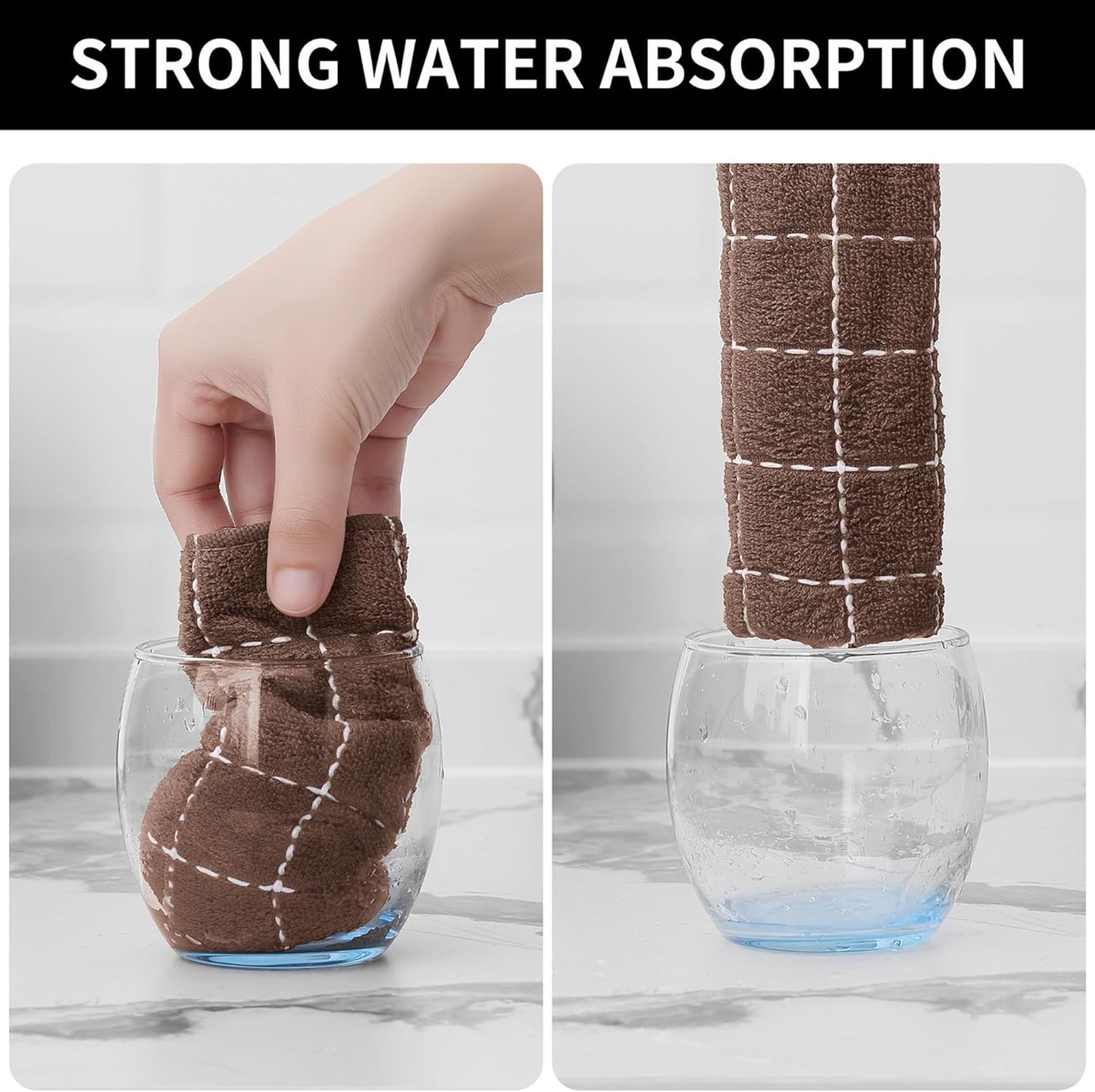 Homaxy 100% Cotton Terry Kitchen Towels(Brown, 13 x 28 inches), Checkered Designed, Soft and Super Absorbent Dish Towels, 4 Pack